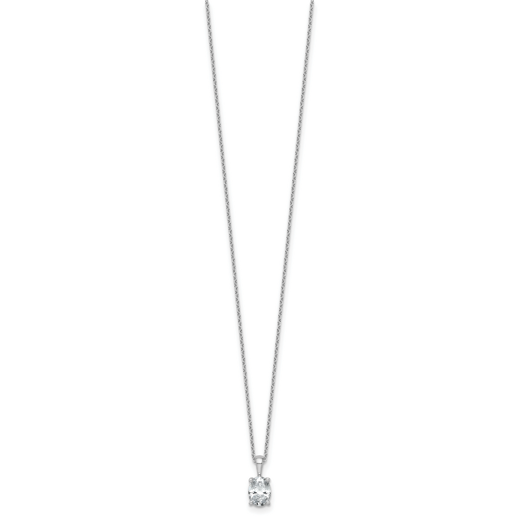 14k White Gold 1 carat Lab Grown Diamond VS/SI+ G+ Oval Complete 18 inch Four Prong Pendant Necklace