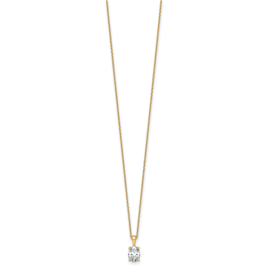 14k 1 carat Lab Grown Diamond VS+ F+ Oval Complete 18 inch Four Prong Pendant Necklace