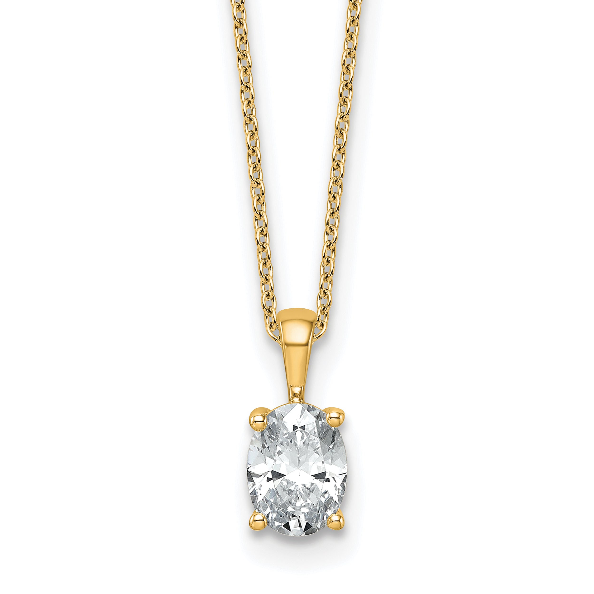 14k 1 carat Certified Lab Grown Diamond VS/SI+ G+ Oval Complete 18 inch Four Prong Pendant Necklace