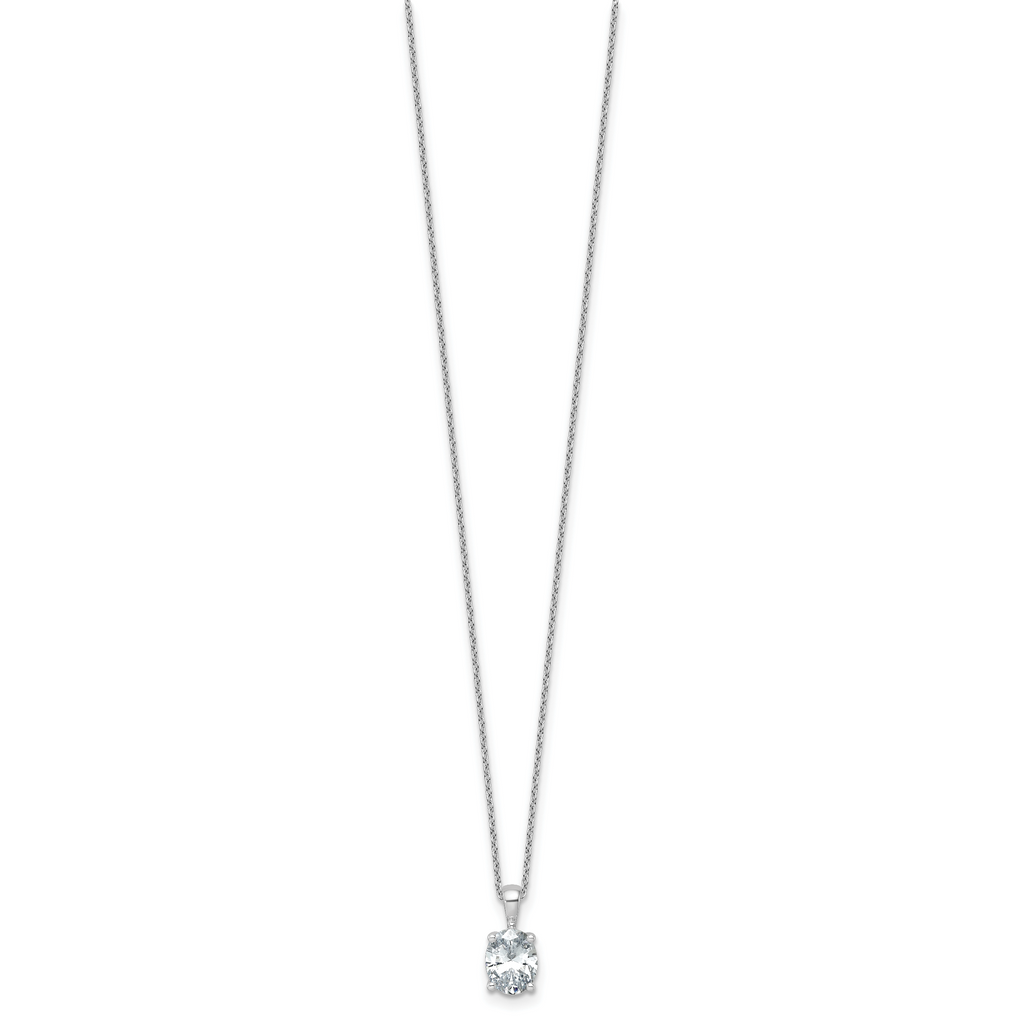 14k White Gold 1 1/2 carat Lab Grown Diamond VS+ F+ Oval Complete 18 inch Four Prong Pendant Necklace