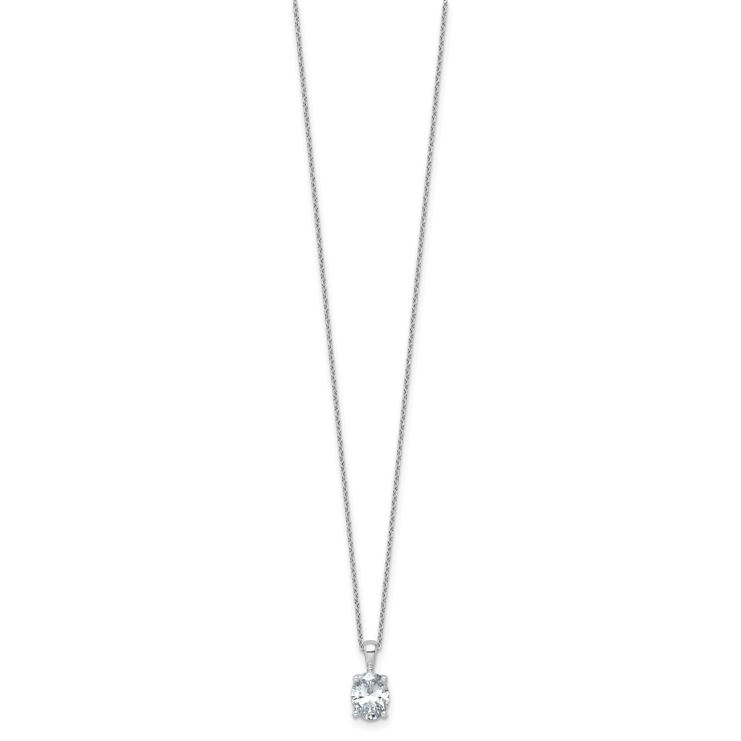 14k White Gold 1 1/2 carat Certified Lab Grown Diamond VS+ F+ Oval Complete 18 inch Four Prong Pendant Necklace
