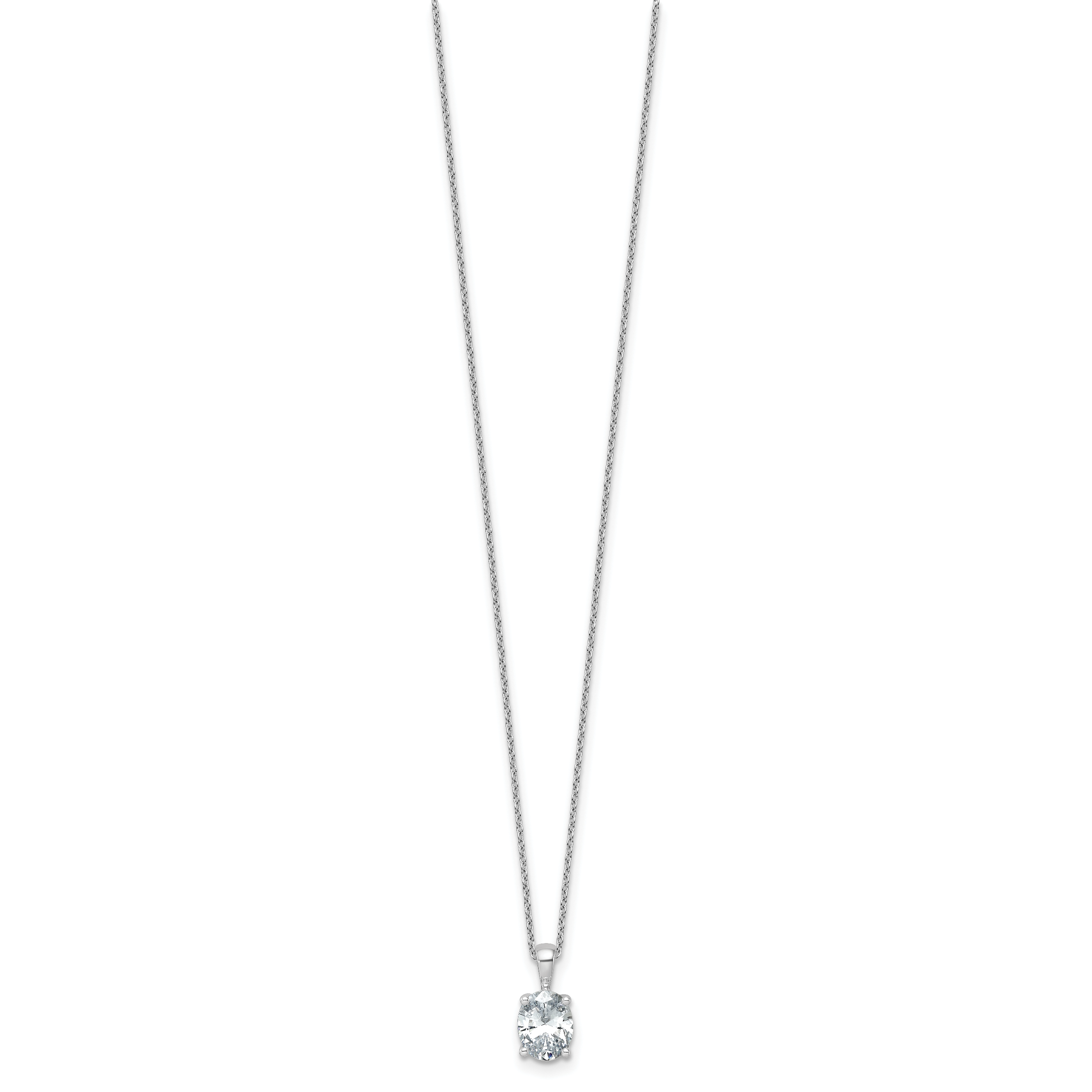 14k White Gold 1 1/2 carat Certified Lab Grown Diamond VS+ F+ Oval Complete 18 inch Four Prong Pendant Necklace