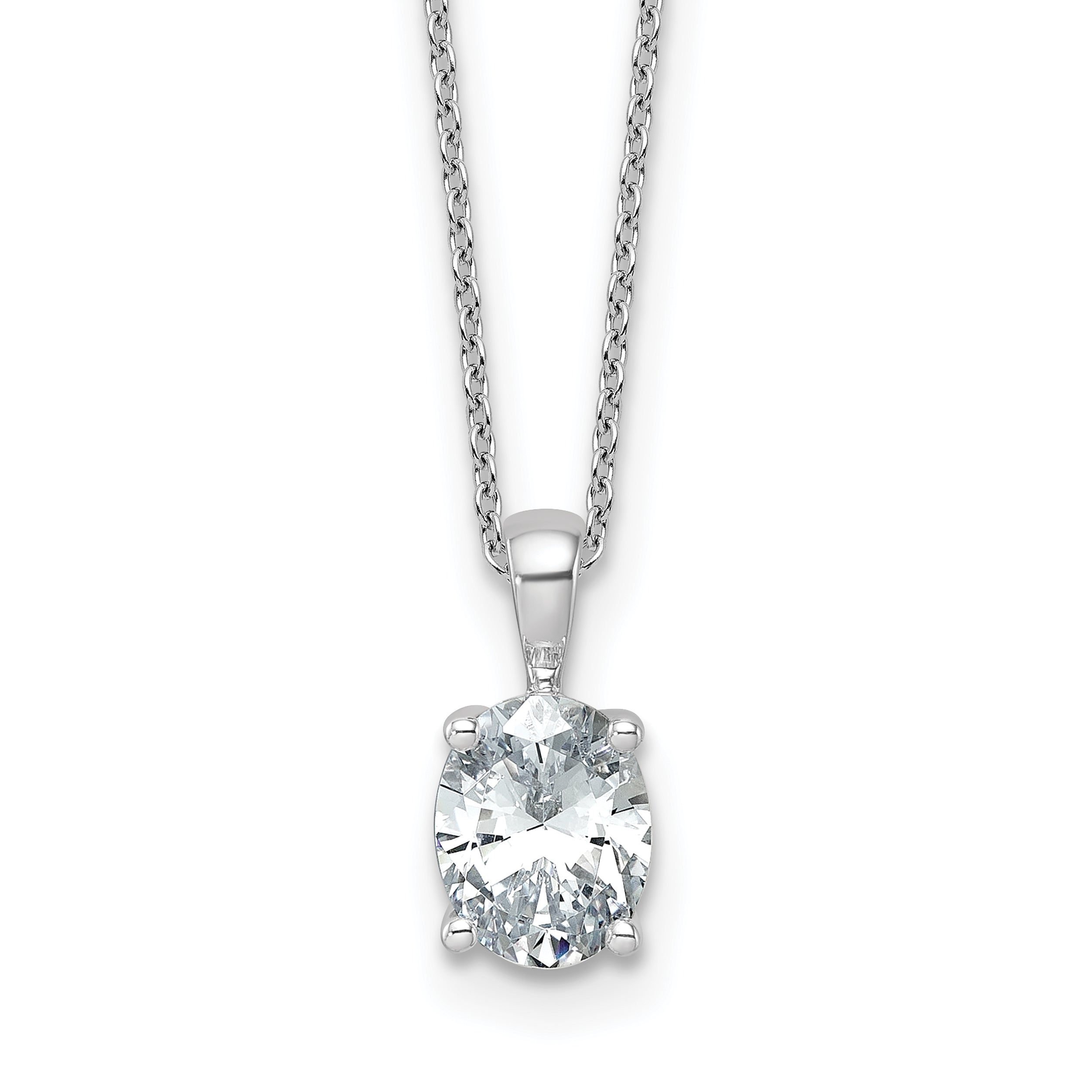 14k White Gold 1 1/2 carat Certified Lab Grown Diamond VS+ F+ Oval Complete 18 inch Four Prong Pendant Necklace