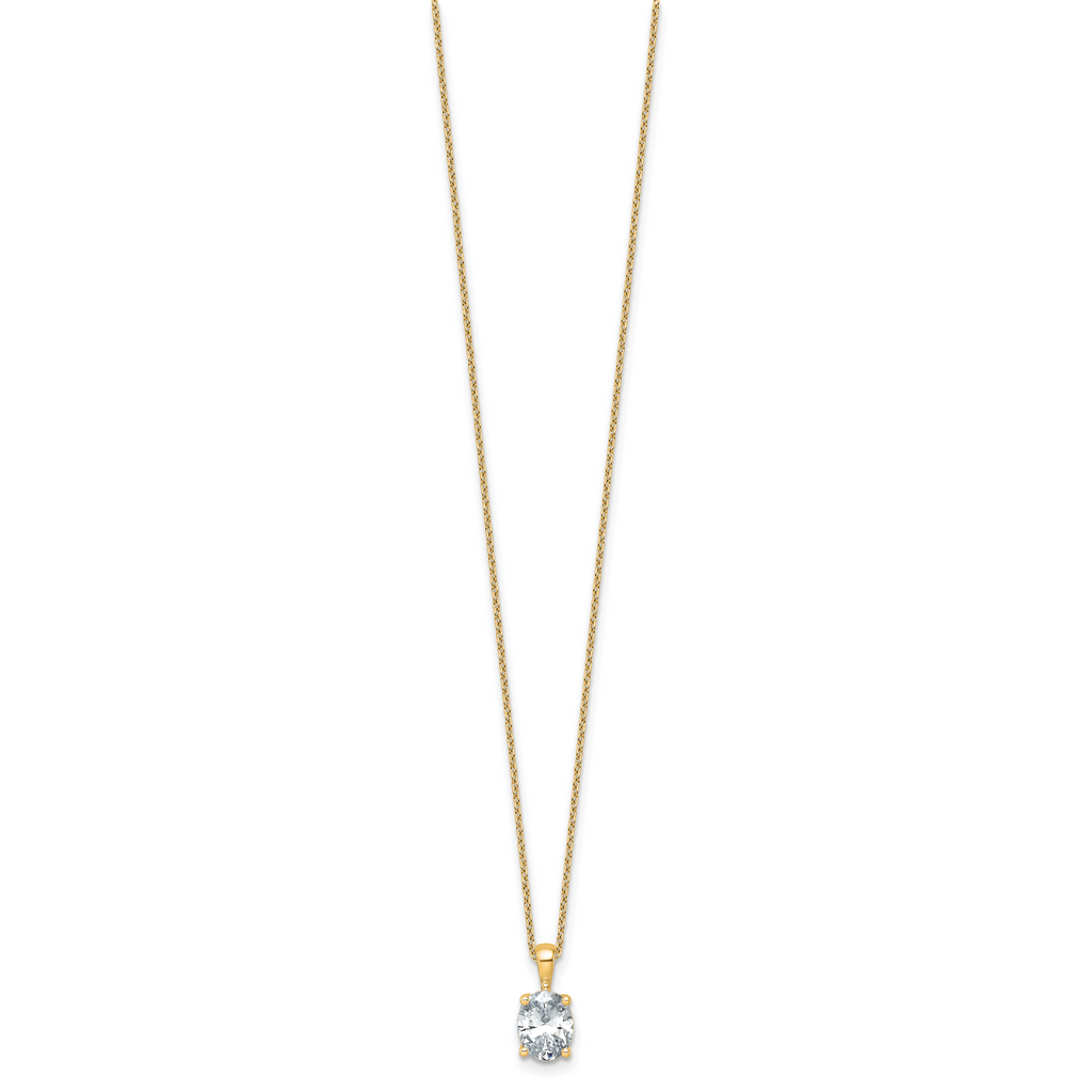 14k 1 1/2 carat Certified Lab Grown Diamond VS/SI+ G+ Oval Complete 18 inch Four Prong Pendant Necklace