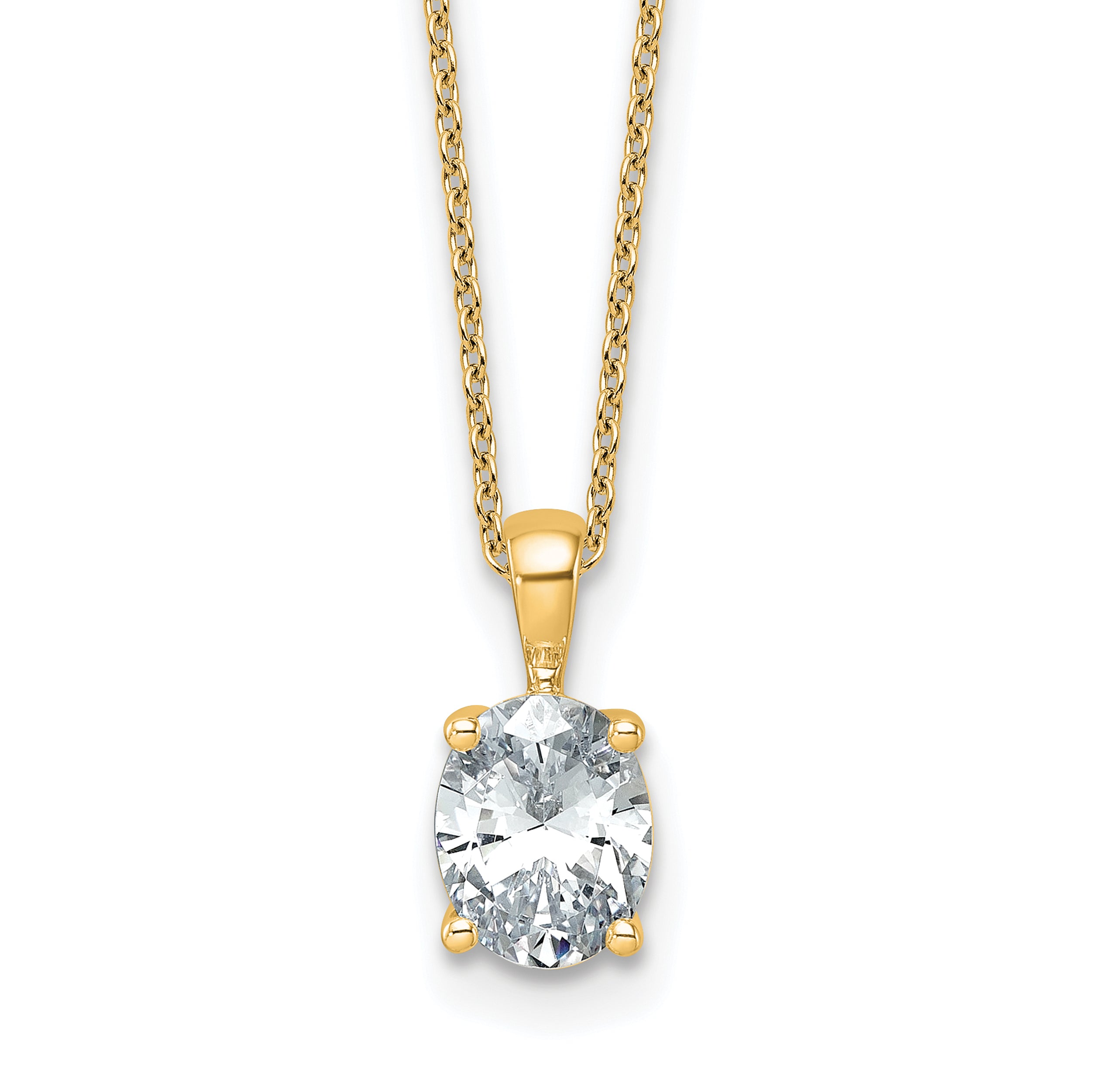 14k 1 1/2 carat Certified Lab Grown Diamond VS/SI+ G+ Oval Complete 18 inch Four Prong Pendant Necklace