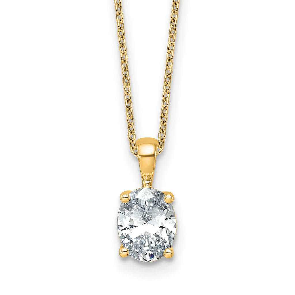 14k 1 1/2 carat Lab Grown Diamond VS+ F+ Oval Complete 18 inch Four Prong Pendant Necklace