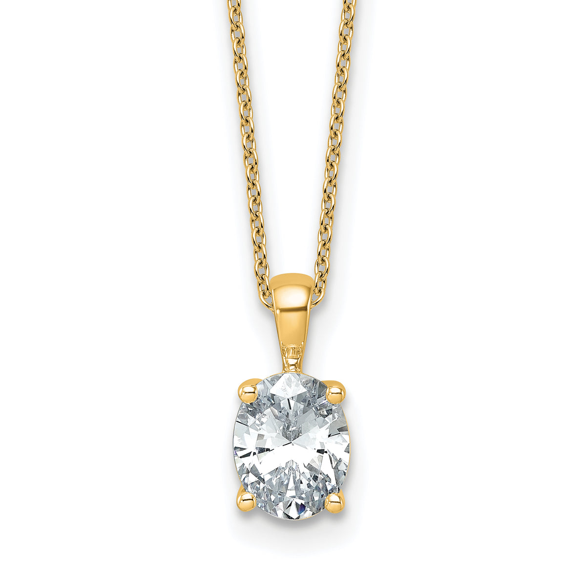 14k 1 1/2 carat Certified Lab Grown Diamond VS+ F+ Oval Complete 18 inch Four Prong Pendant Necklace