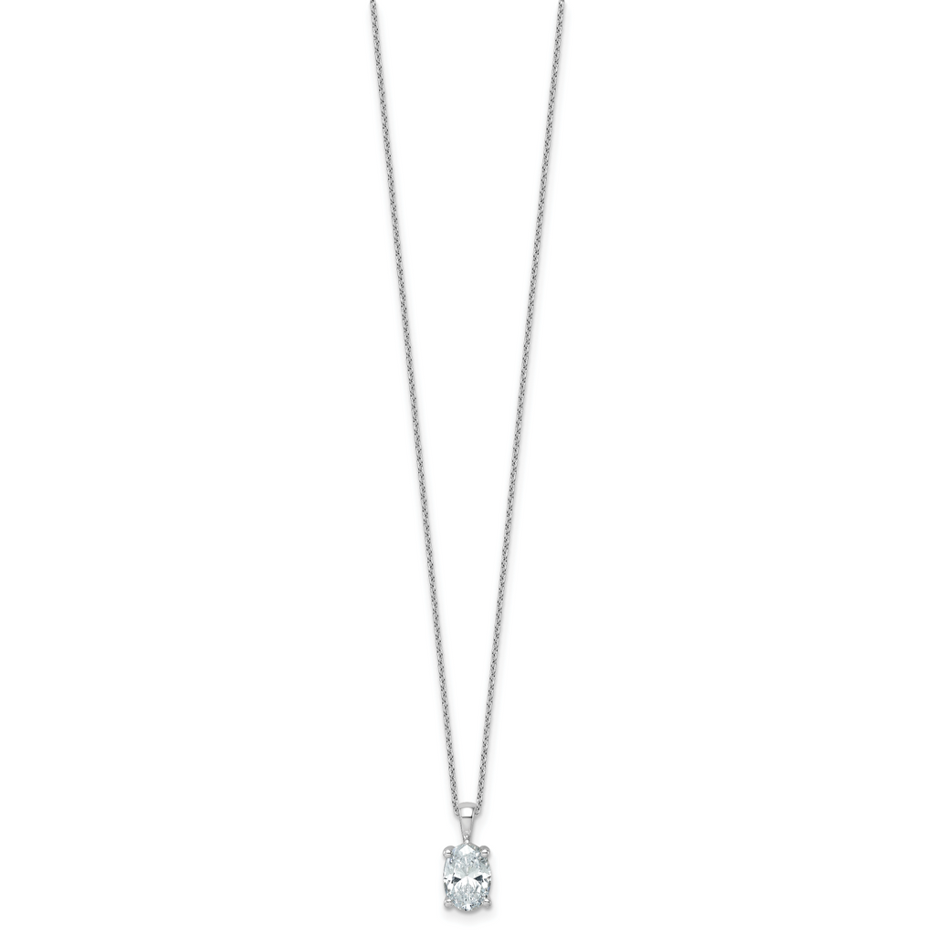 14k White Gold 2 carat Certified Lab Grown Diamond VS+ F+ Oval Complete 18 inch Four Prong Pendant Necklace