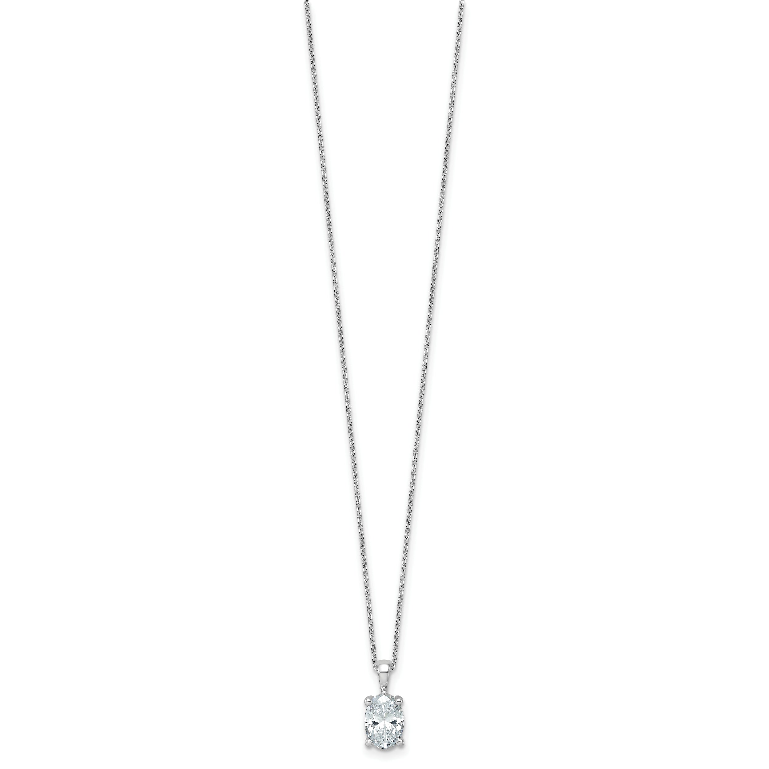 14k White Gold 2 carat Certified Lab Grown Diamond VS/SI+ G+ Oval Complete 18 inch Four Prong Pendant Necklace