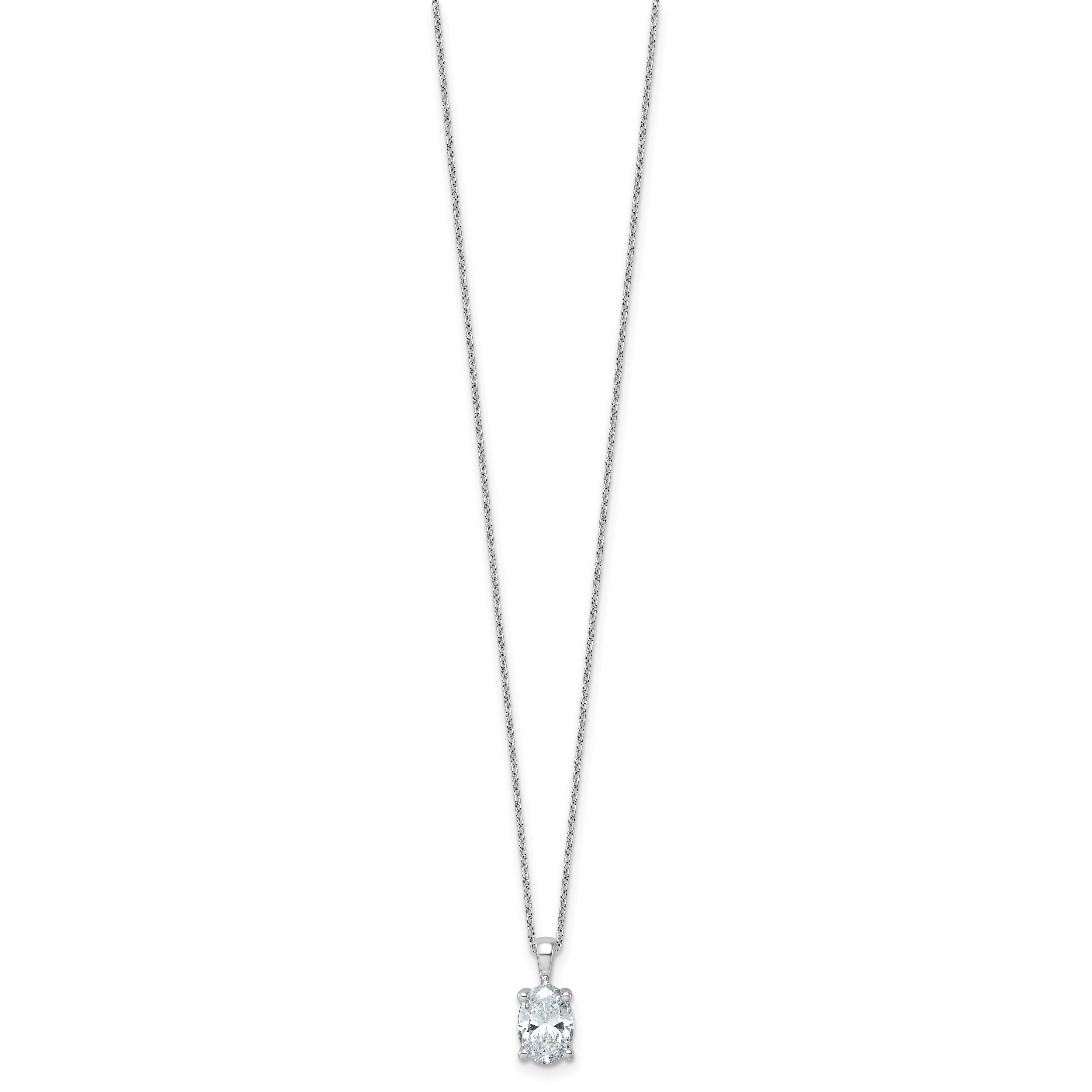 14k White Gold 2 carat Certified Lab Grown Diamond VS/SI+ G+ Oval Complete 18 inch Four Prong Pendant Necklace Secondary image