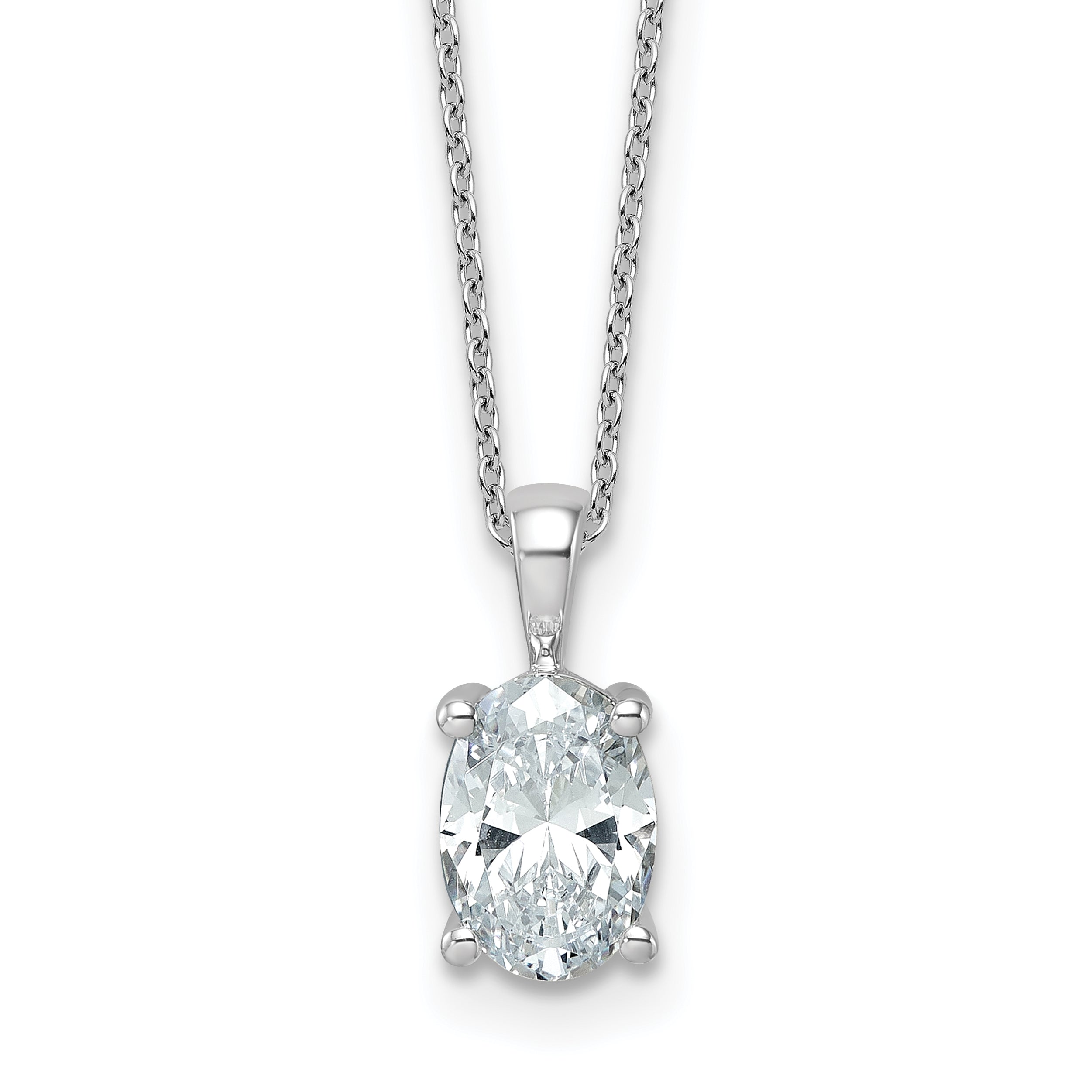 14k White Gold 2 carat Certified Lab Grown Diamond VS/SI+ G+ Oval Complete 18 inch Four Prong Pendant Necklace