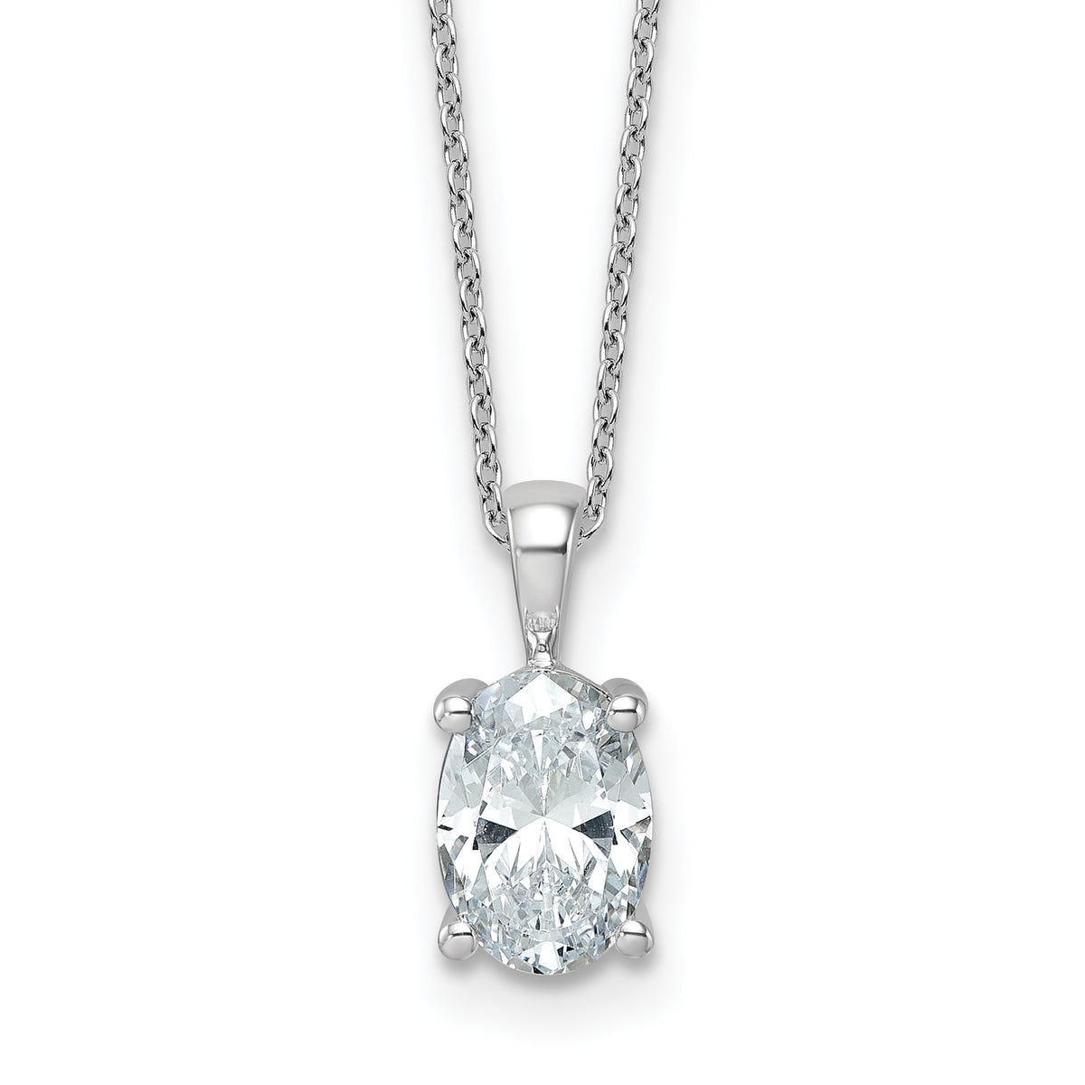 14k White Gold 2 carat Certified Lab Grown Diamond VS/SI+ G+ Oval Complete 18 inch Four Prong Pendant Necklace