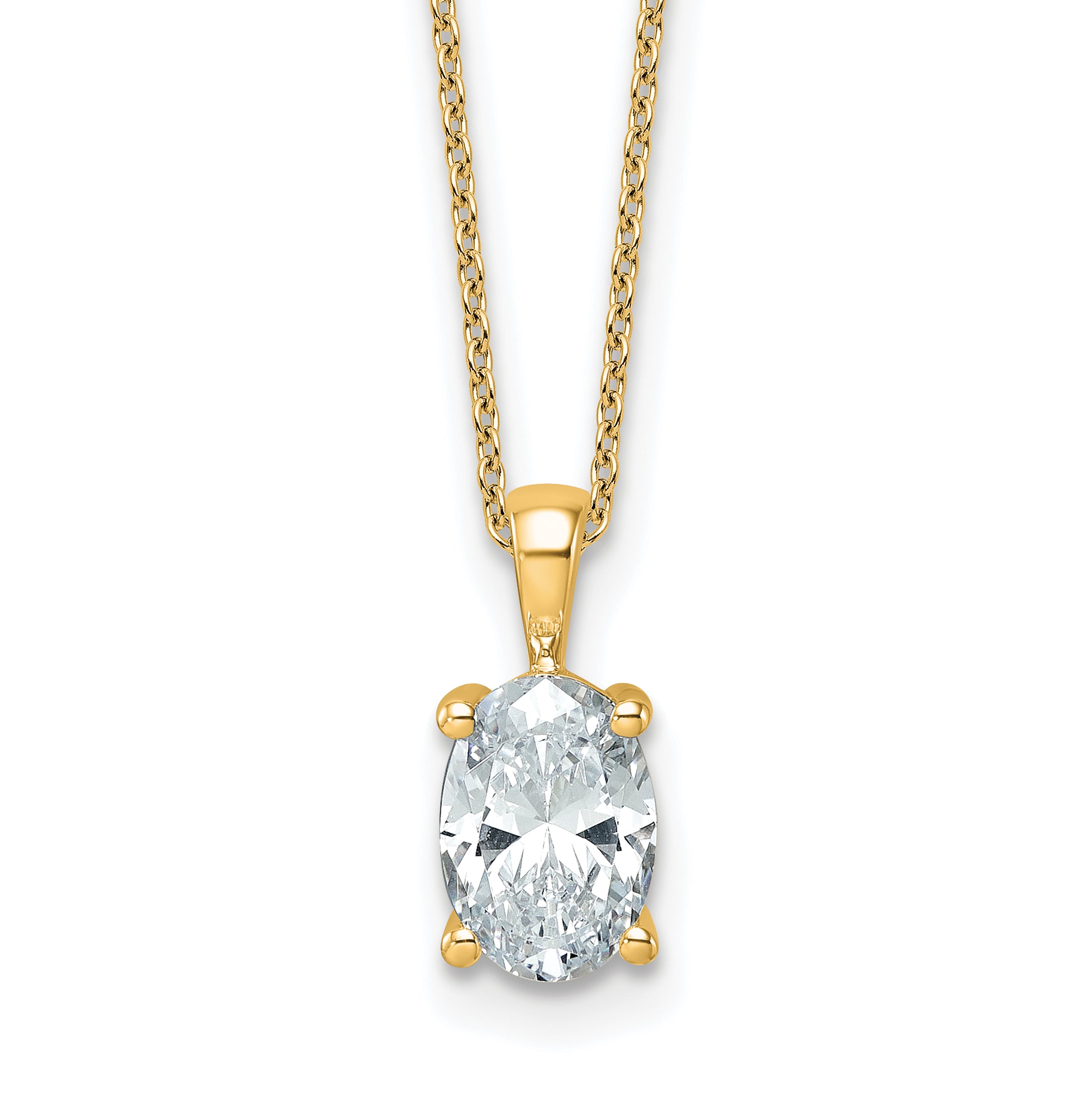14k 2 carat Lab Grown Diamond VS+ F+ Oval Complete 18 inch Four Prong Pendant Necklace