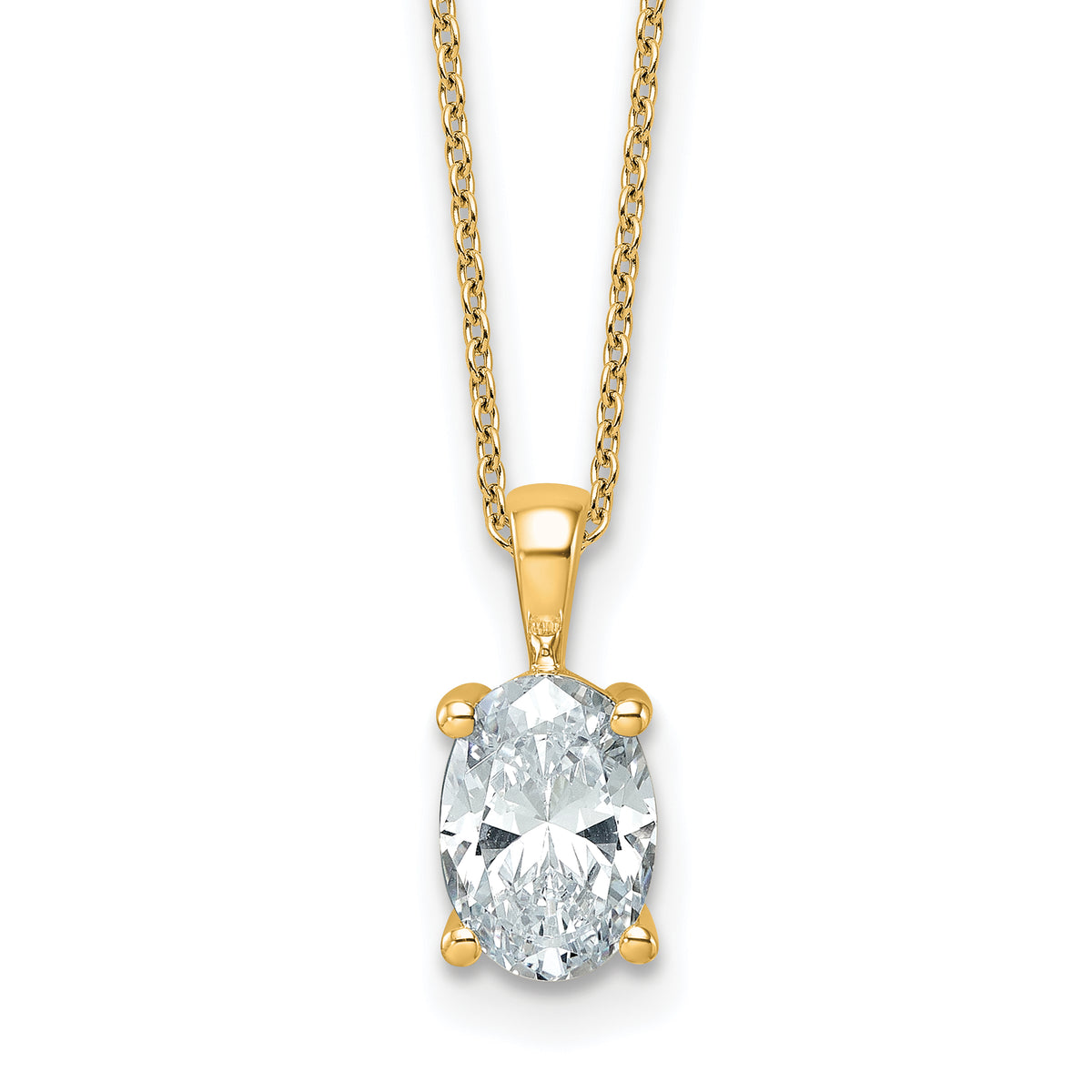 14k 2 carat Certified Lab Grown Diamond VS+ F+ Oval Complete 18 inch Four Prong Pendant Necklace