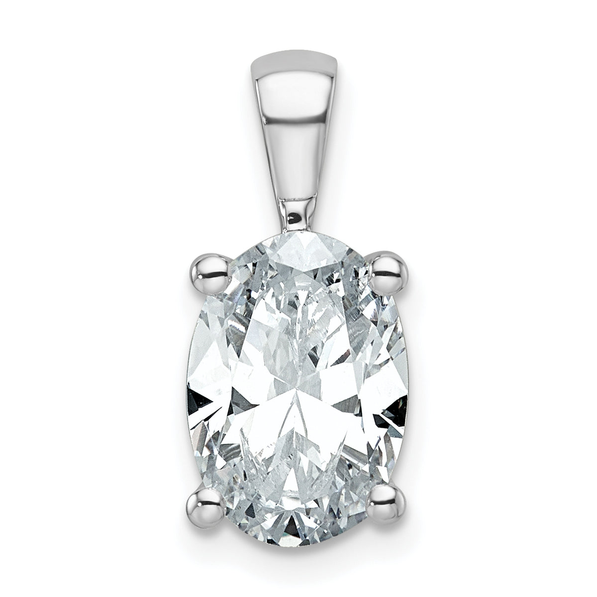 14k White Gold 3 carat Certified Lab Grown Diamond VS+ F+ Oval Complete Four Prong Pendant