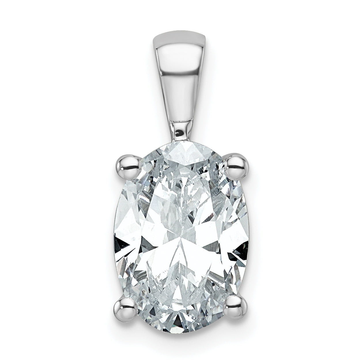 14k White Gold 3 carat Lab Grown Diamond VS/SI+ G+ Oval Complete Four Prong Pendant