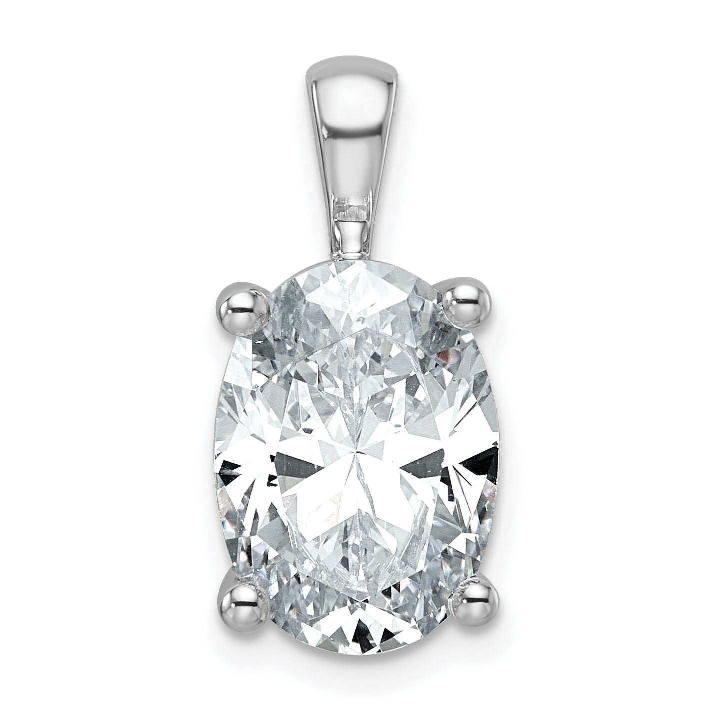 14k White Gold 5 carat Lab Grown Diamond VS+ F+ Oval Complete Four Prong Pendant