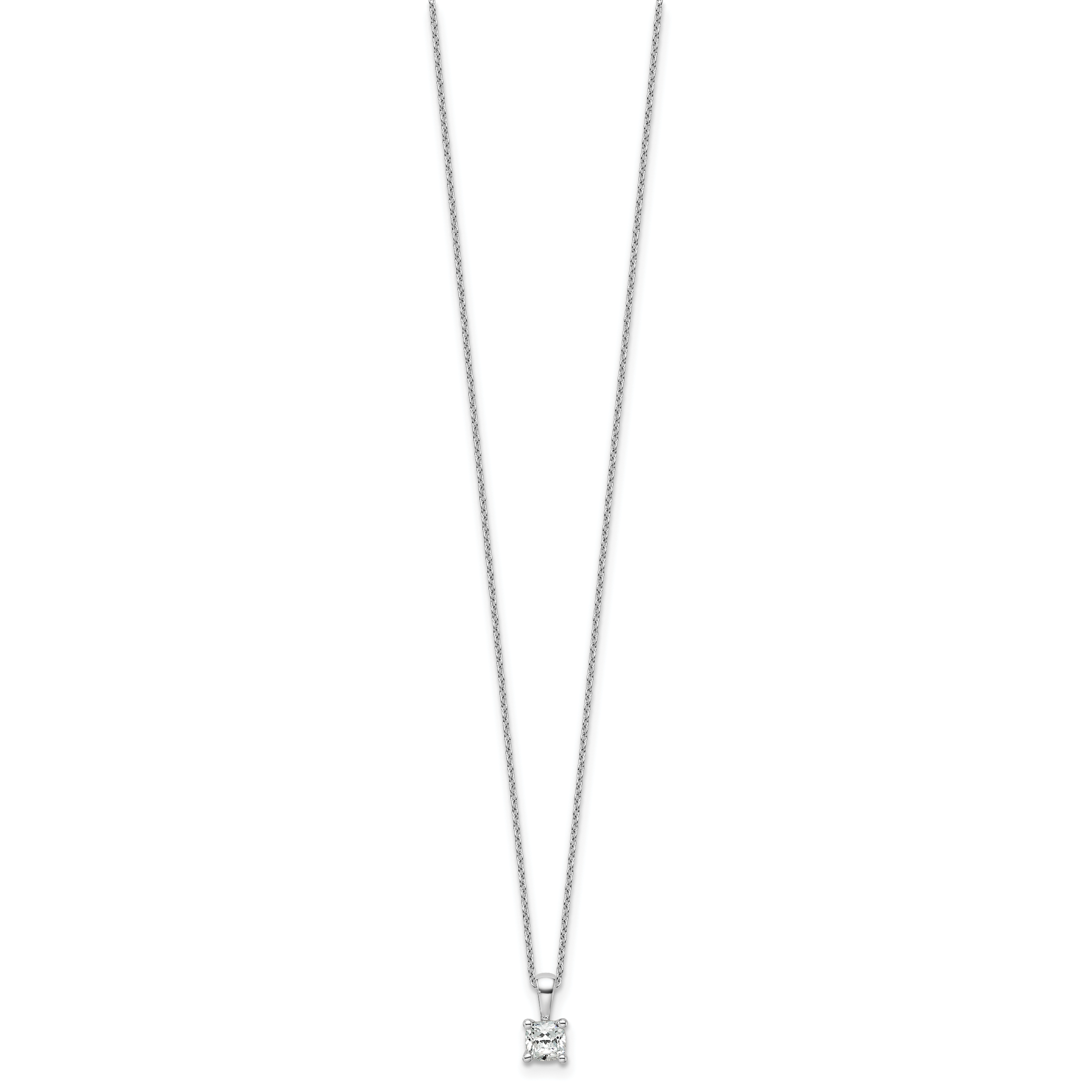14k White Gold 1/2 carat Certified Lab Grown Diamond VS/SI+ G+ Cushion Complete 18 inch Four Prong Pendant Necklace