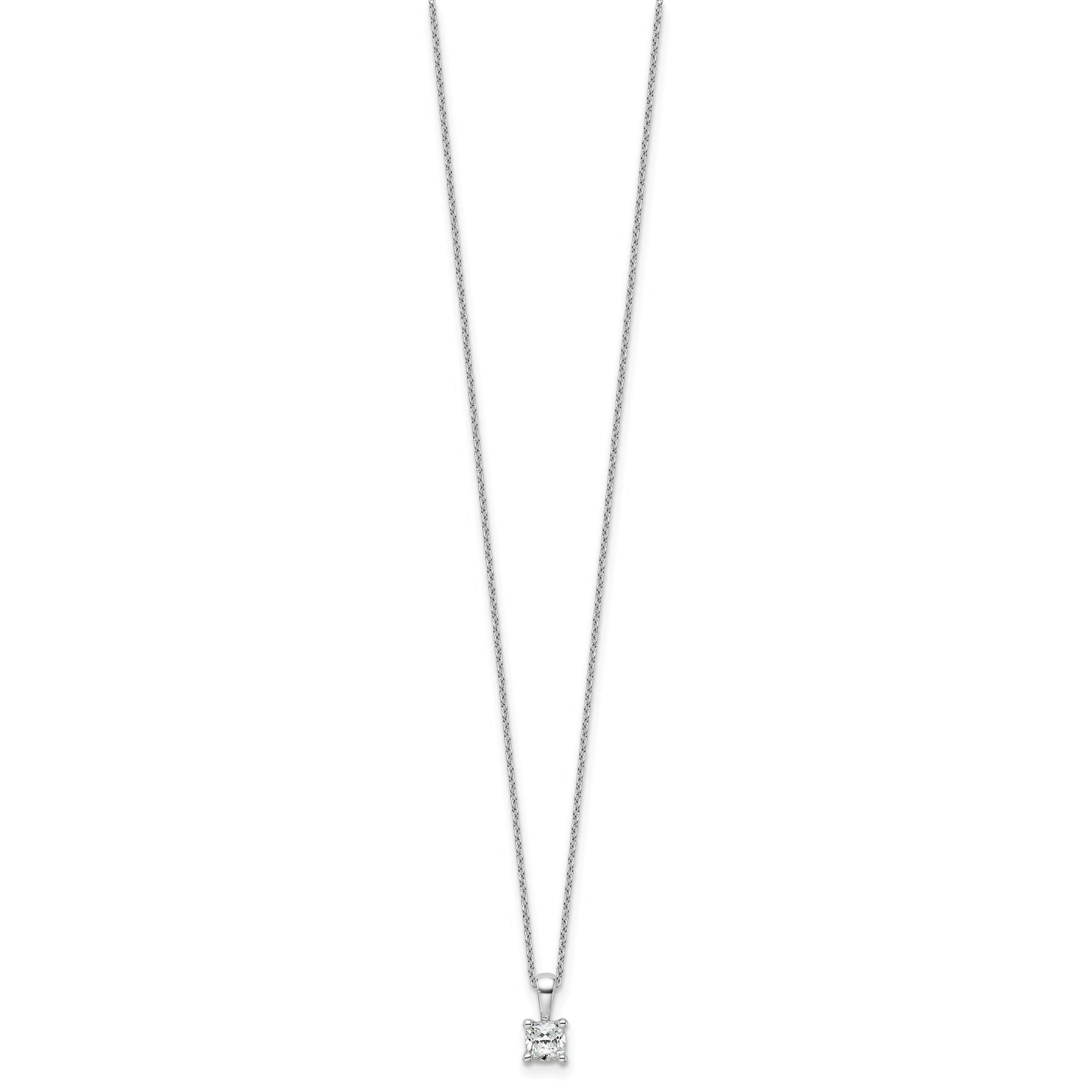 14k White Gold 1/2 carat Certified Lab Grown Diamond VS+ F+ Cushion Complete 18 inch Four Prong Pendant Necklace