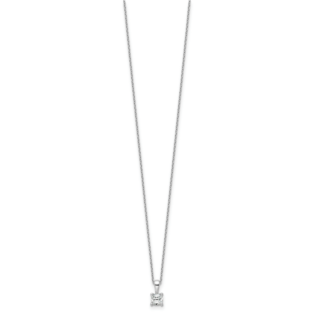 14k White Gold 1/2 carat Certified Lab Grown Diamond VS+ F+ Cushion Complete 18 inch Four Prong Pendant Necklace