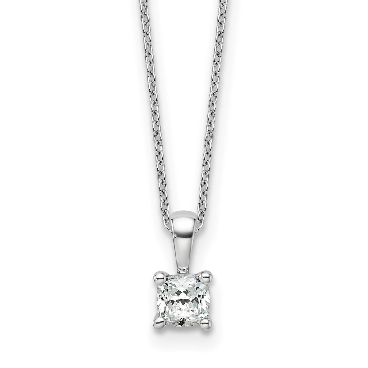 14k White Gold 1/2 carat Certified Lab Grown Diamond VS/SI+ G+ Cushion Complete 18 inch Four Prong Pendant Necklace