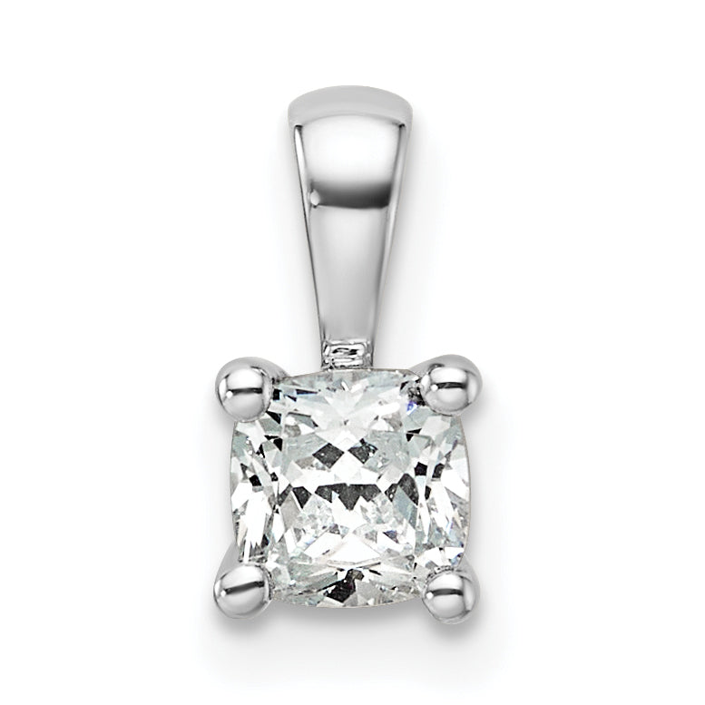 14k White Gold 1/2 carat Lab Grown Diamond VS+ F+ Cushion Complete Four Prong Pendant