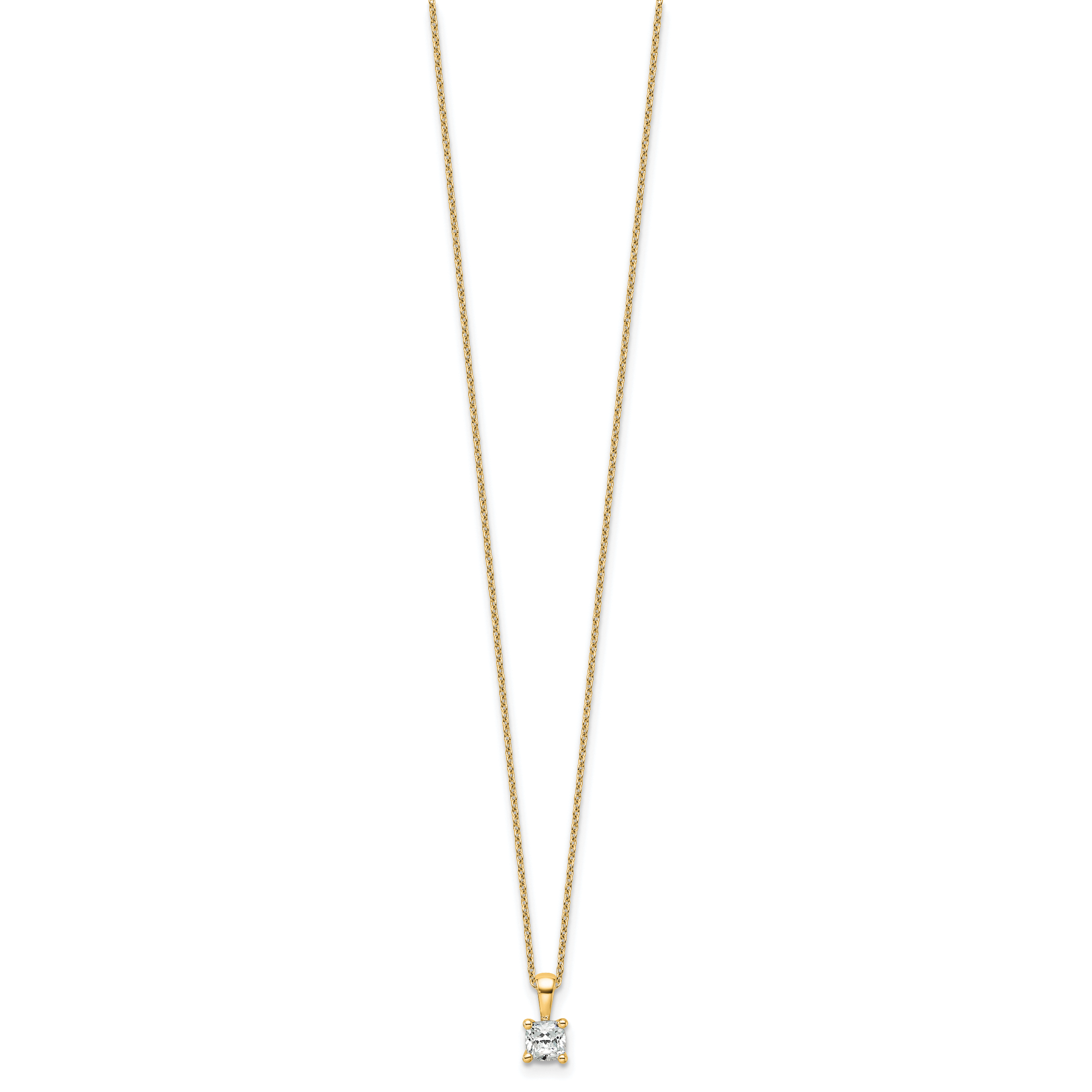 14k 1/2 carat Certified Lab Grown Diamond VS/SI+ G+ Cushion Complete 18 inch Four Prong Pendant Necklace