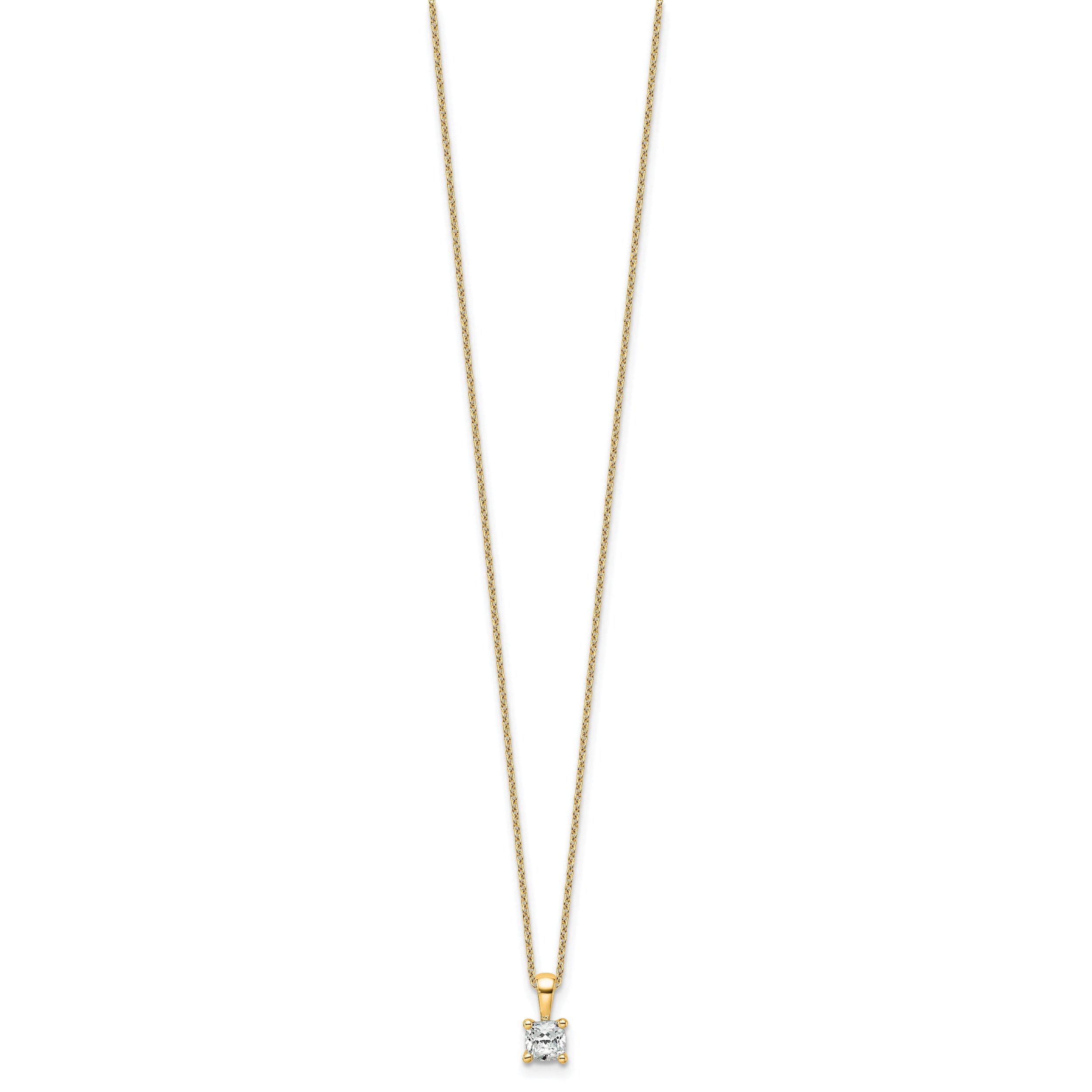 14k 1/2 carat Certified Lab Grown Diamond VS+ F+ Cushion Complete 18 inch Four Prong Pendant Necklace