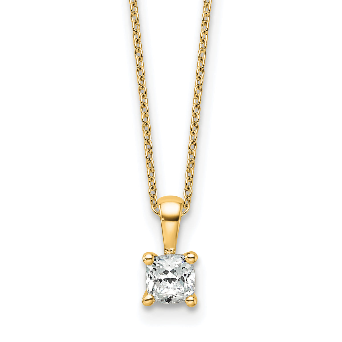 14k 1/2 carat Certified Lab Grown Diamond VS+ F+ Cushion Complete 18 inch Four Prong Pendant Necklace