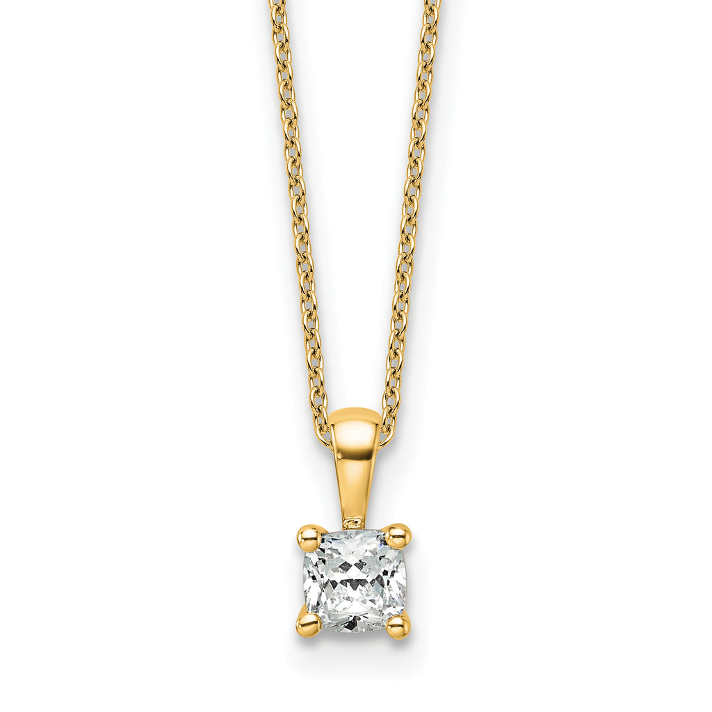14k 1/2 carat Lab Grown Diamond VS/SI+ G+ Cushion Complete 18 inch Four Prong Pendant Necklace