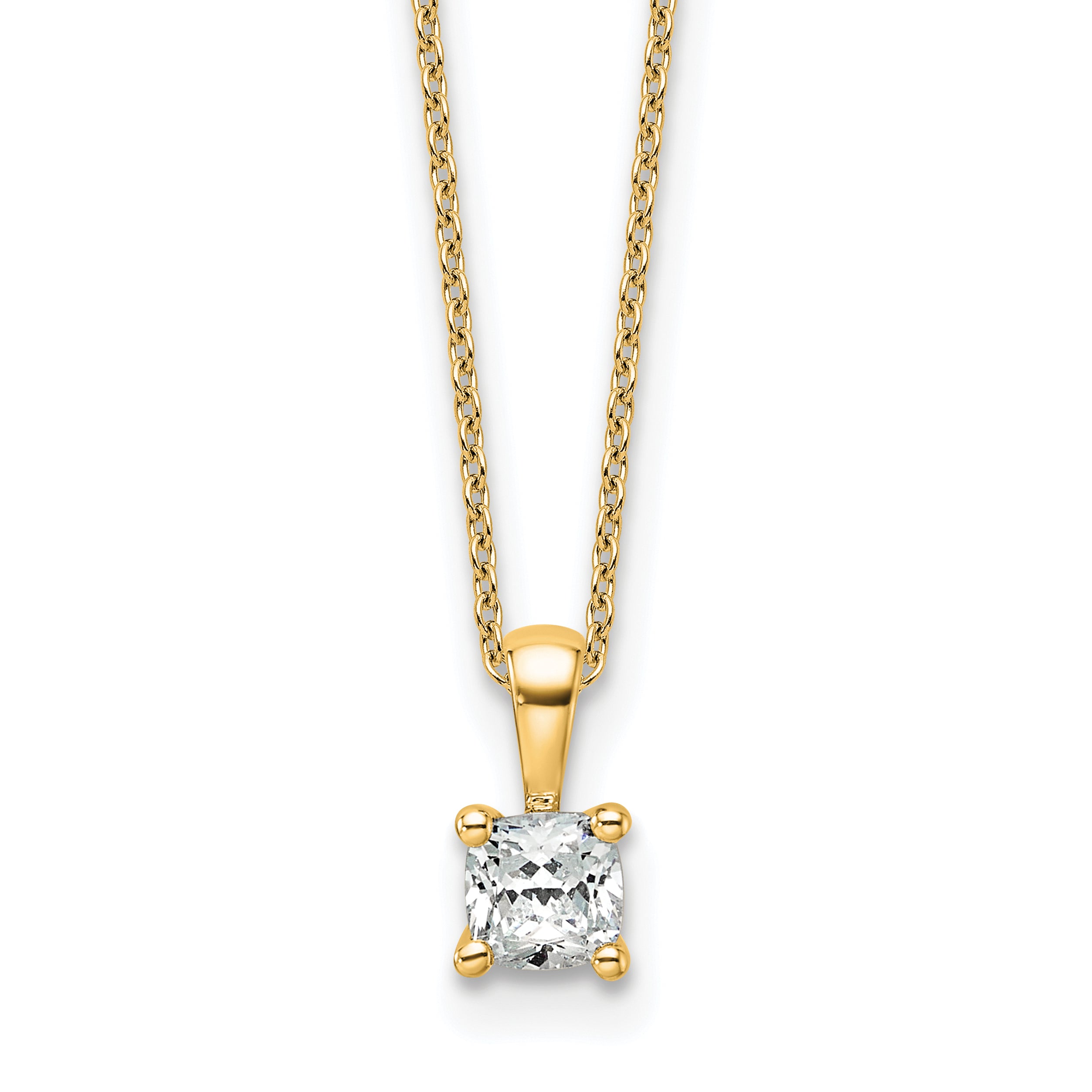 14k 1/2 carat Certified Lab Grown Diamond VS/SI+ G+ Cushion Complete 18 inch Four Prong Pendant Necklace