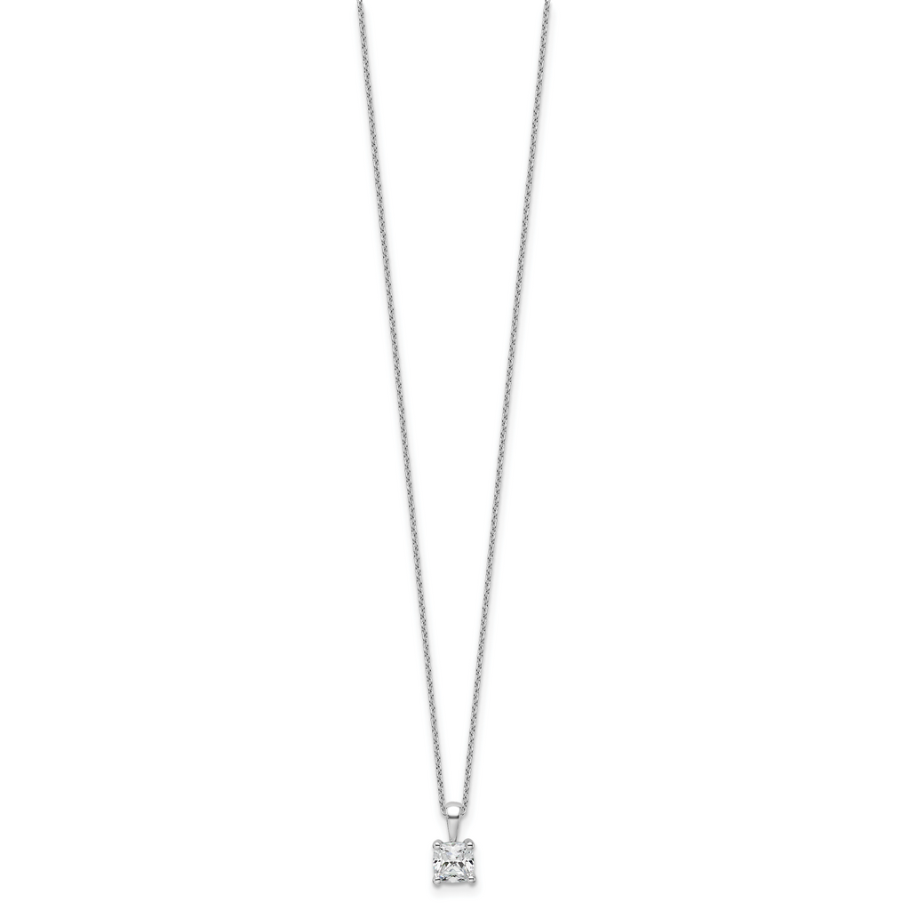 14k White Gold 3/4 carat Lab Grown Diamond VS+ F+ Cushion Complete 18 inch Four Prong Pendant Necklace