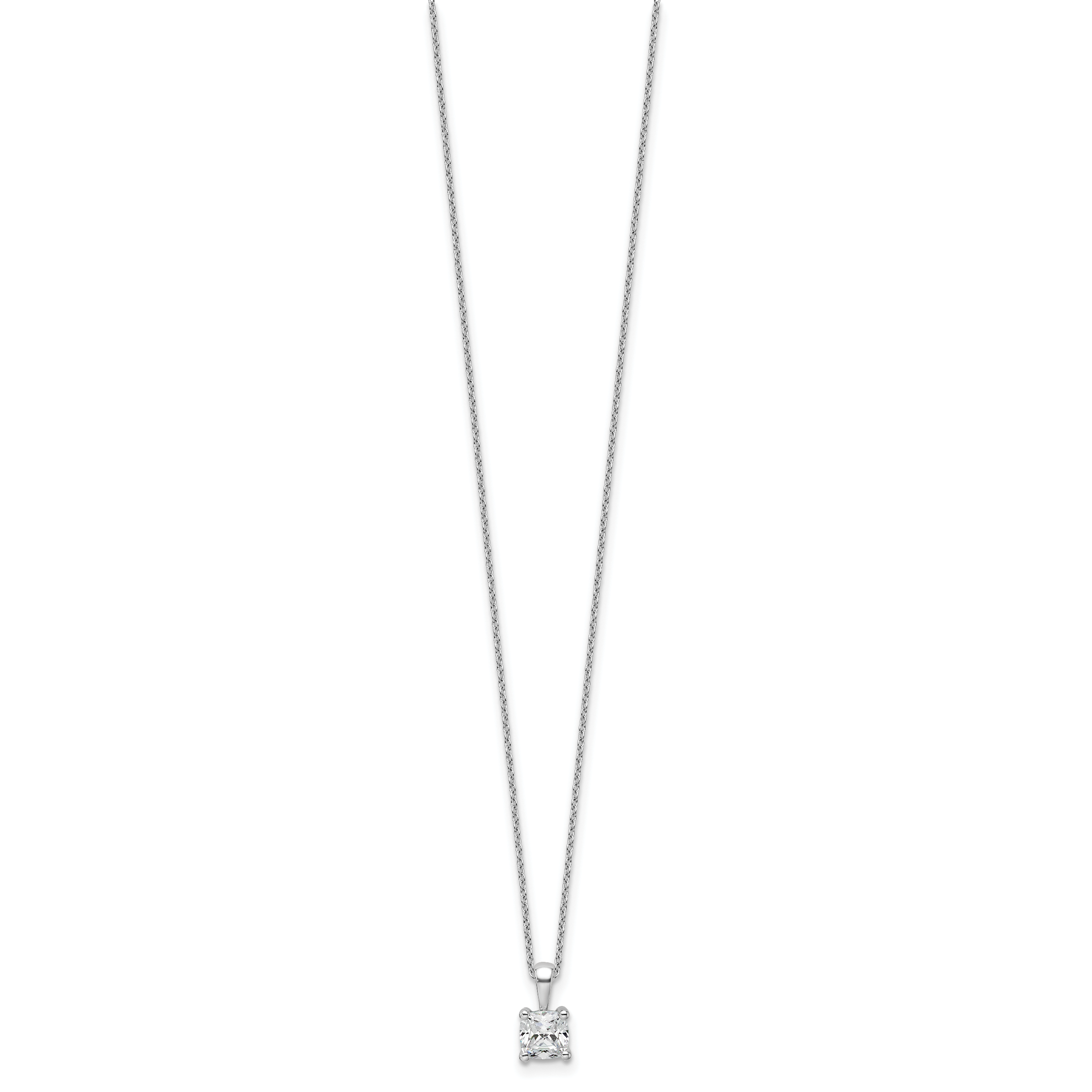 14k White Gold 3/4 carat Lab Grown Diamond VS/SI+ G+ Cushion Complete 18 inch Four Prong Pendant Necklace Secondary image