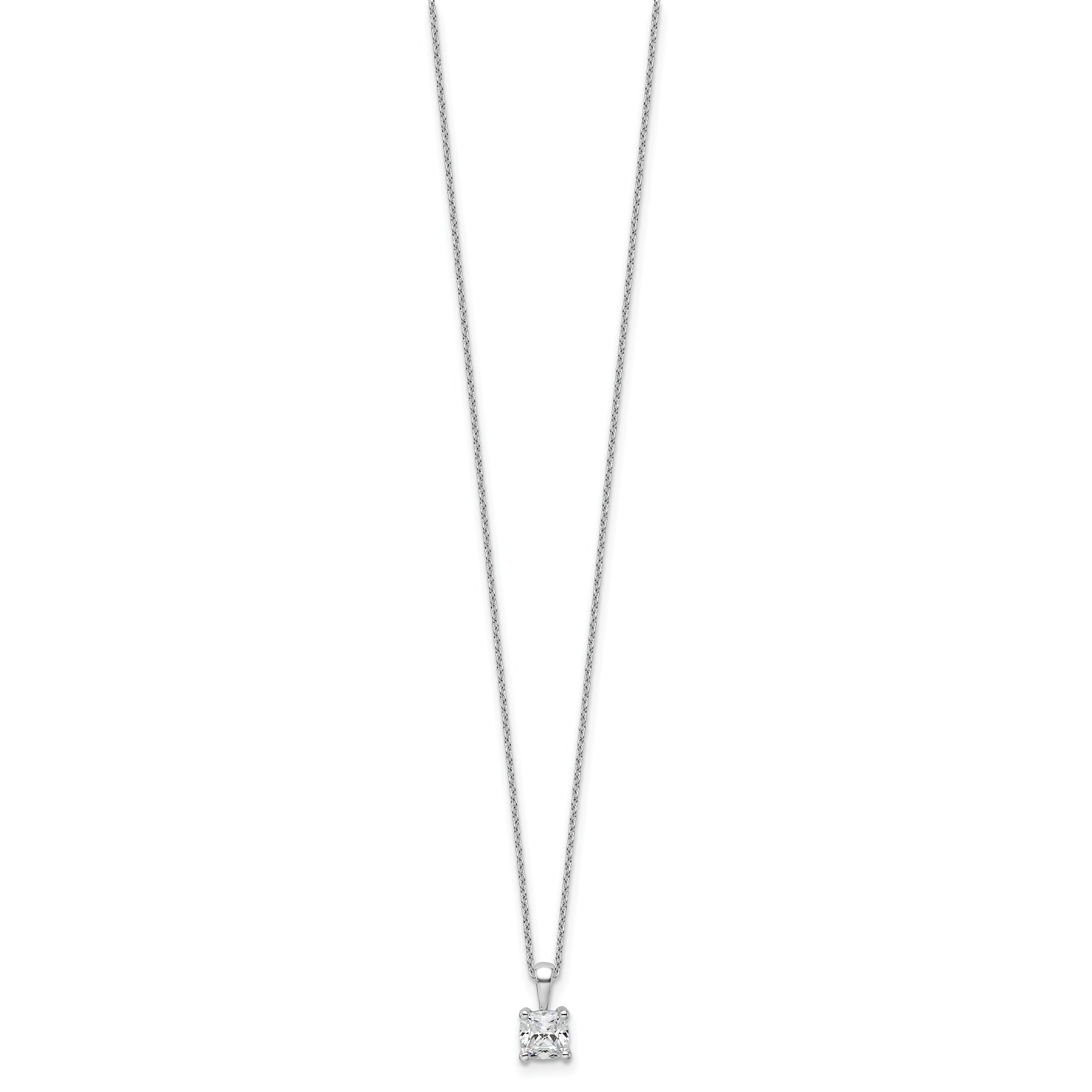 14k White Gold 3/4 carat Certified Lab Grown Diamond VS+ F+ Cushion Complete 18 inch Four Prong Pendant Necklace