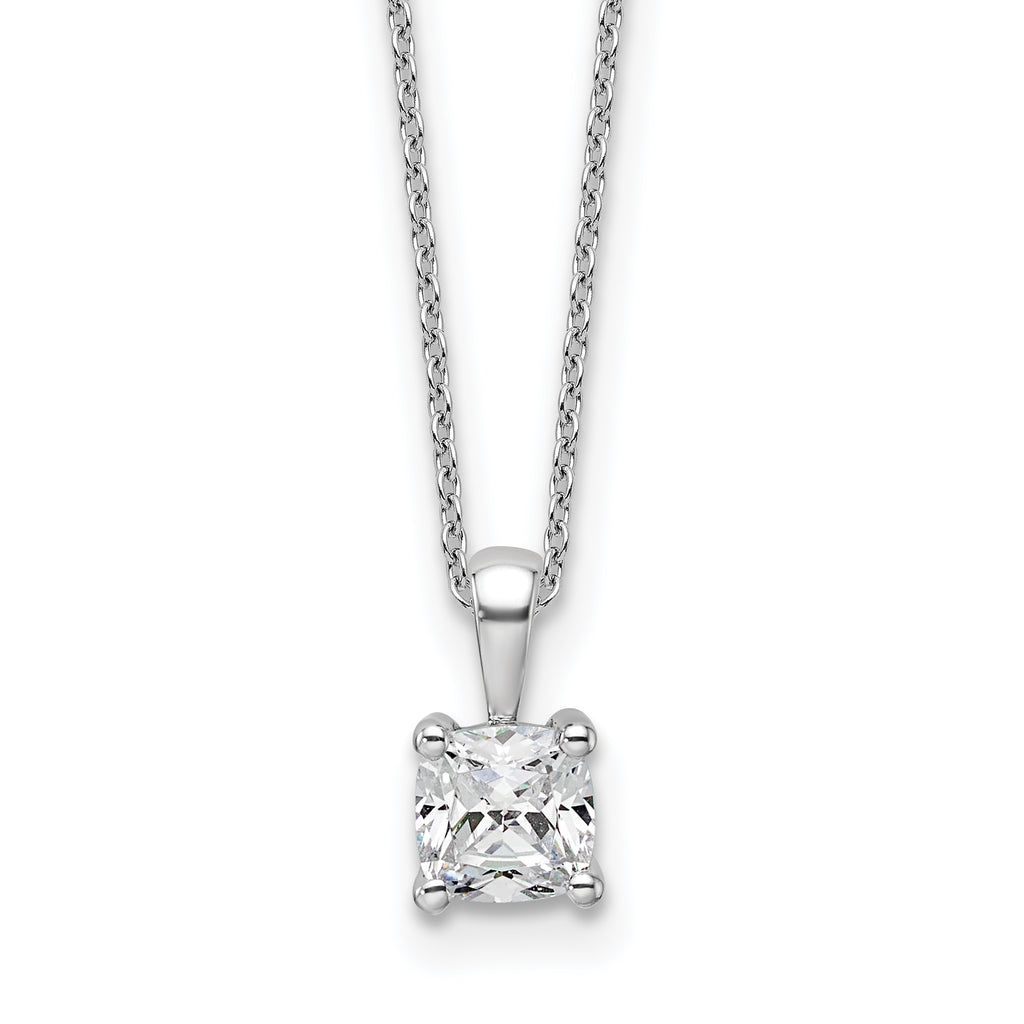 14k White Gold 3/4 carat Lab Grown Diamond VS/SI+ G+ Cushion Complete 18 inch Four Prong Pendant Necklace
