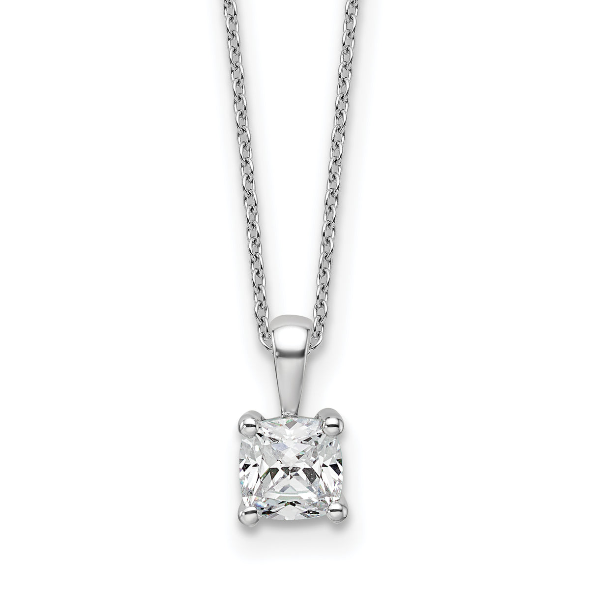 14k White Gold 3/4 carat Certified Lab Grown Diamond VS+ F+ Cushion Complete 18 inch Four Prong Pendant Necklace