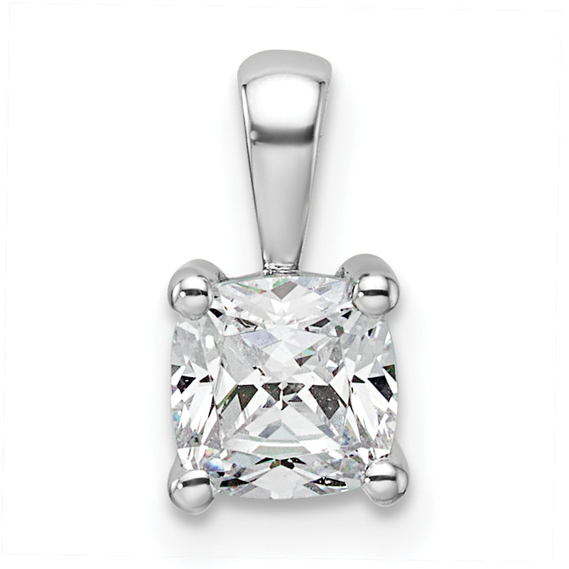14k White Gold 3/4 carat Lab Grown Diamond VS/SI+ G+ Cushion Complete Four Prong Pendant