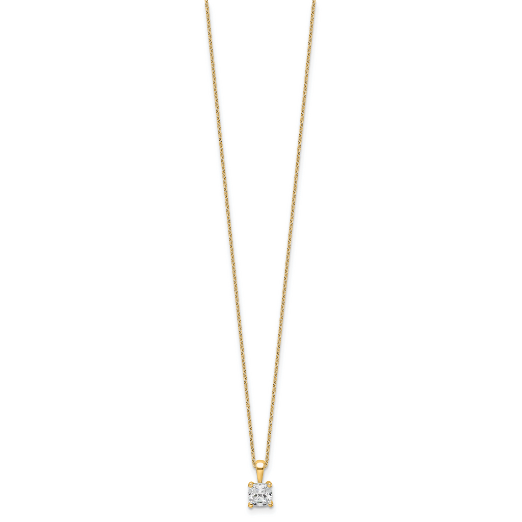 14k 3/4 carat Lab Grown Diamond VS/SI+ G+ Cushion Complete 18 inch Four Prong Pendant Necklace