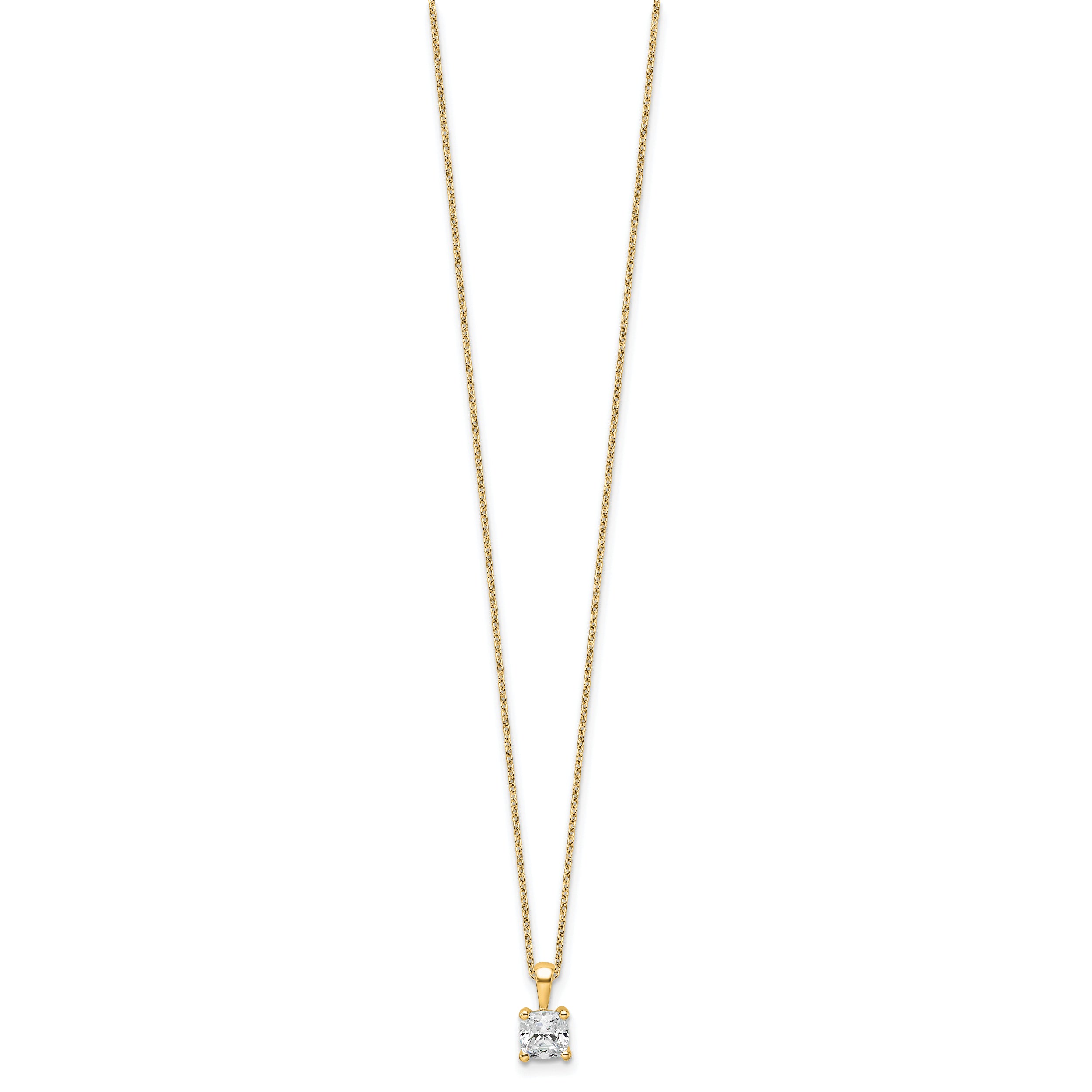 14k 3/4 carat Certified Lab Grown Diamond VS/SI+ G+ Cushion Complete 18 inch Four Prong Pendant Necklace