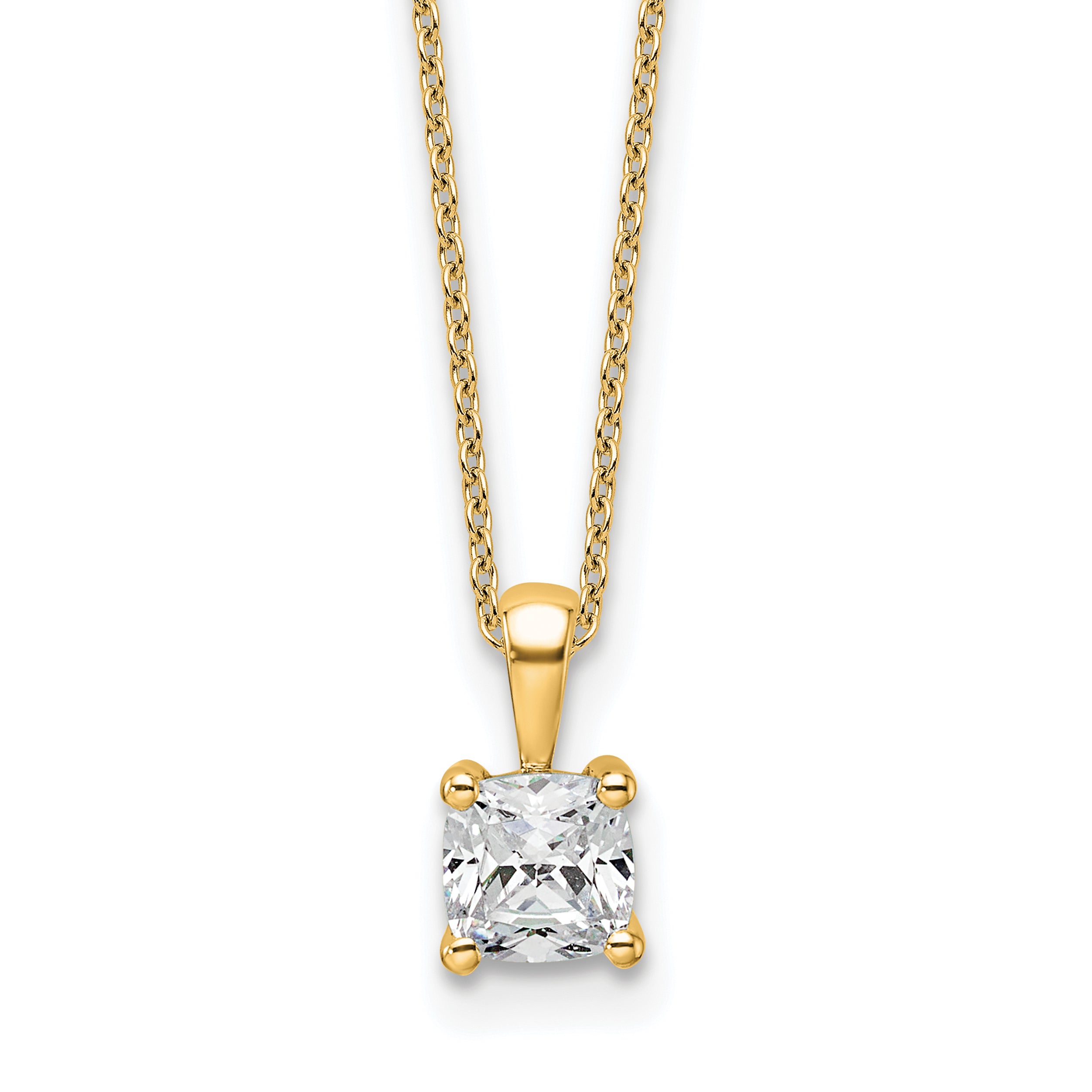 14k 3/4 carat Certified Lab Grown Diamond VS/SI+ G+ Cushion Complete 18 inch Four Prong Pendant Necklace
