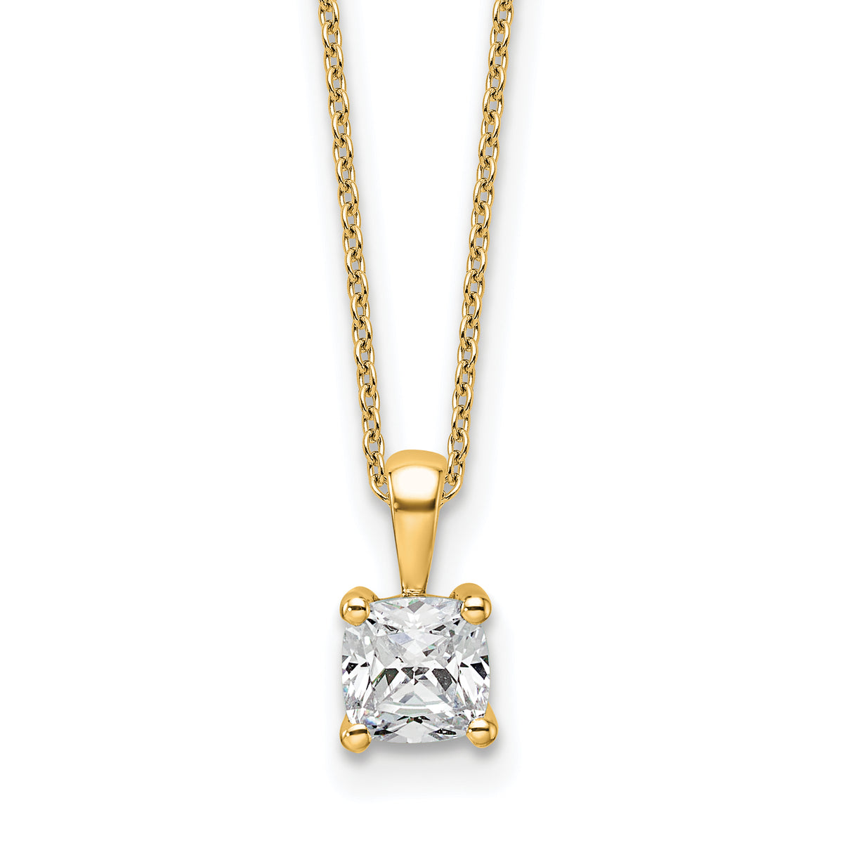 14k 3/4 carat Certified Lab Grown Diamond VS/SI+ G+ Cushion Complete 18 inch Four Prong Pendant Necklace