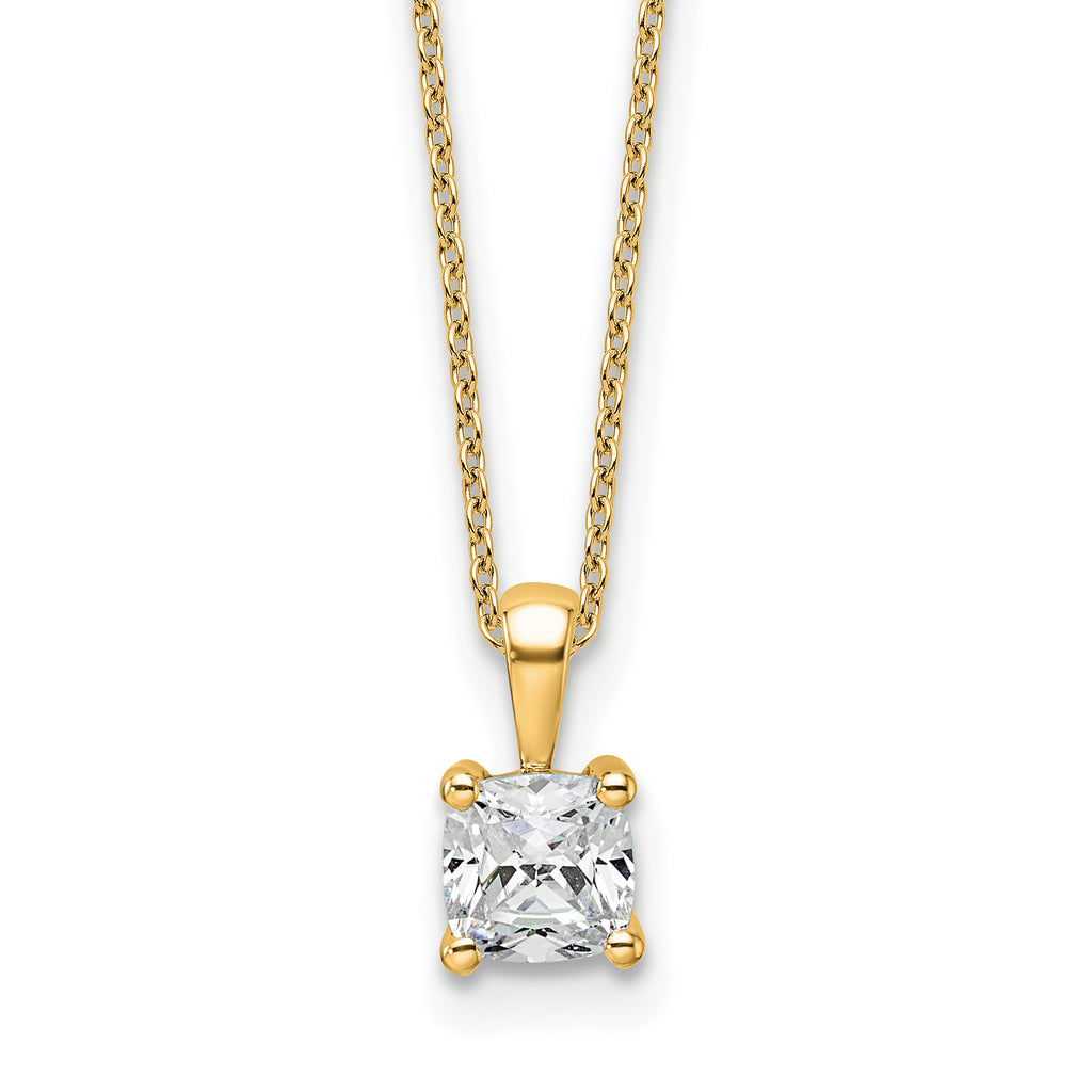 14k 3/4 carat Certified Lab Grown Diamond VS+ F+ Cushion Complete 18 inch Four Prong Pendant Necklace