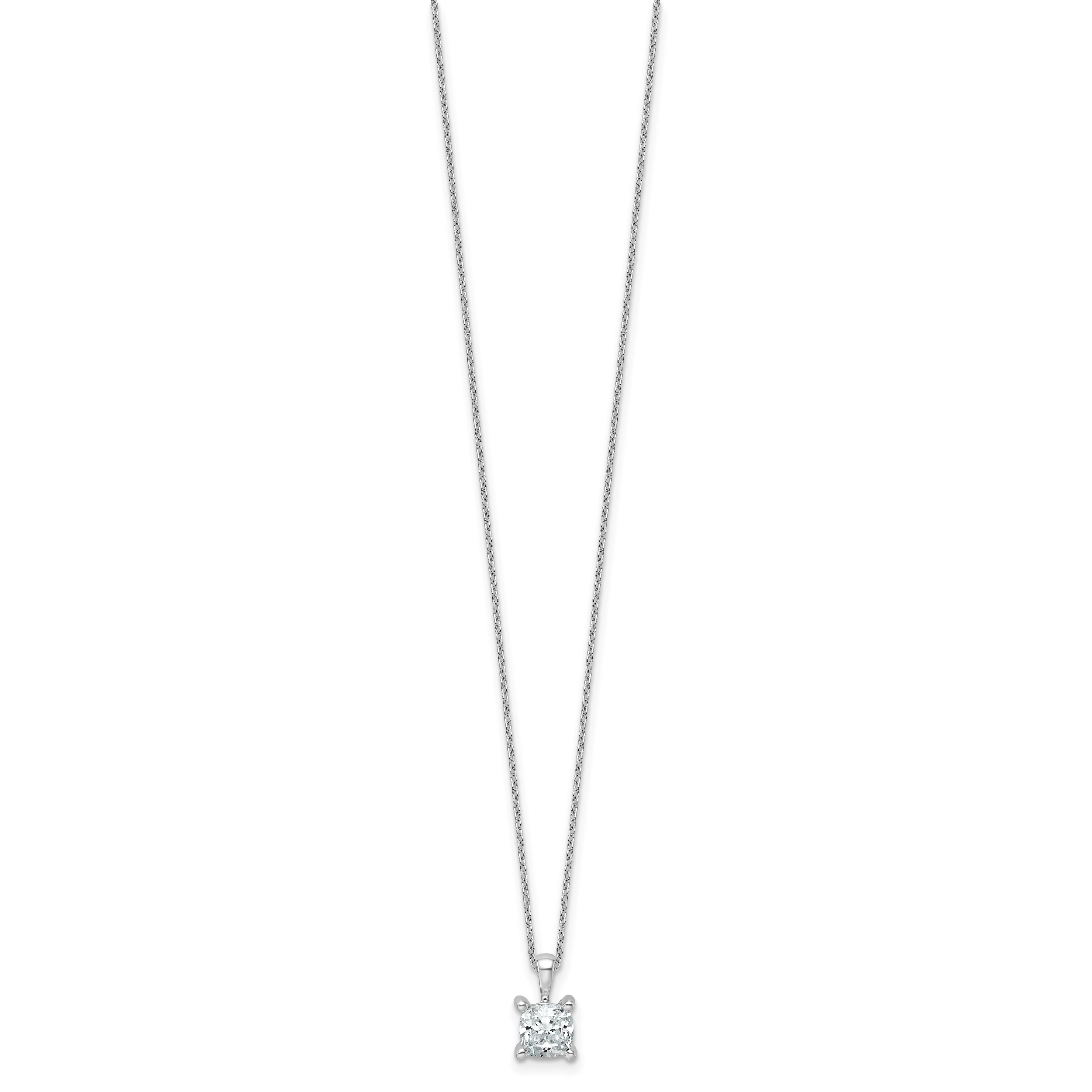 14k White Gold 1 carat Lab Grown Diamond VS+ F+ Cushion Complete 18 inch Four Prong Pendant Necklace