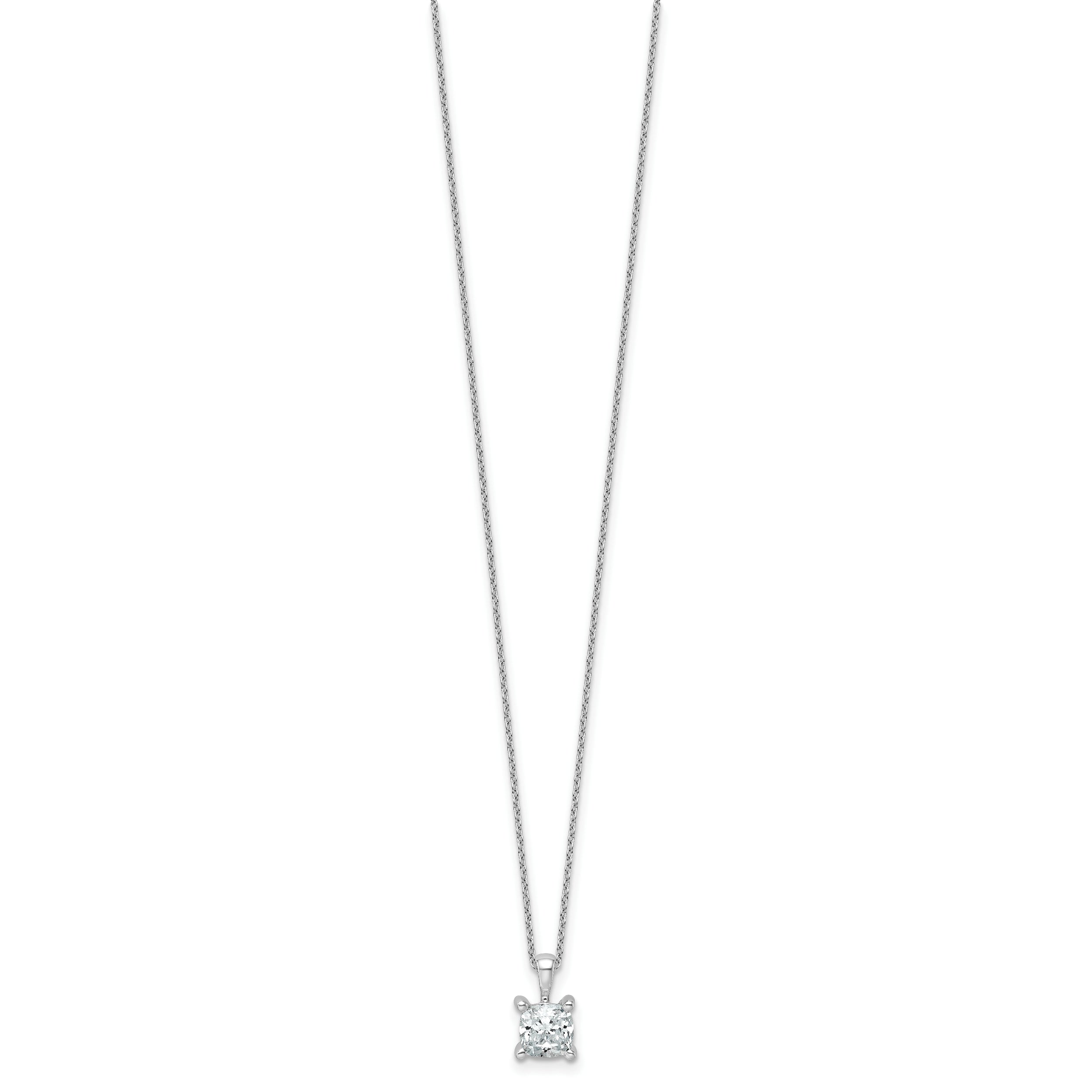 14k White Gold 1 carat Certified Lab Grown Diamond VS+ F+ Cushion Complete 18 inch Four Prong Pendant Necklace