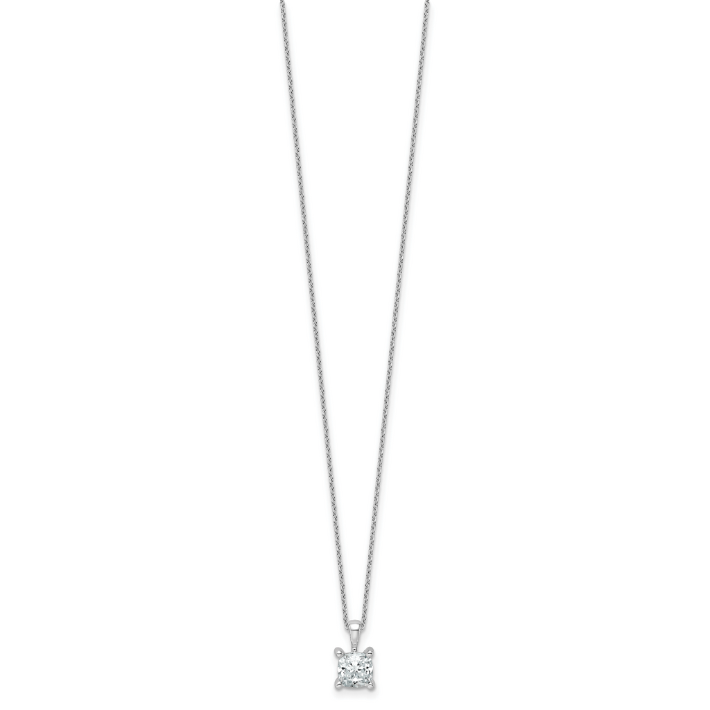 14k White Gold 1 carat Certified Lab Grown Diamond VS+ F+ Cushion Complete 18 inch Four Prong Pendant Necklace
