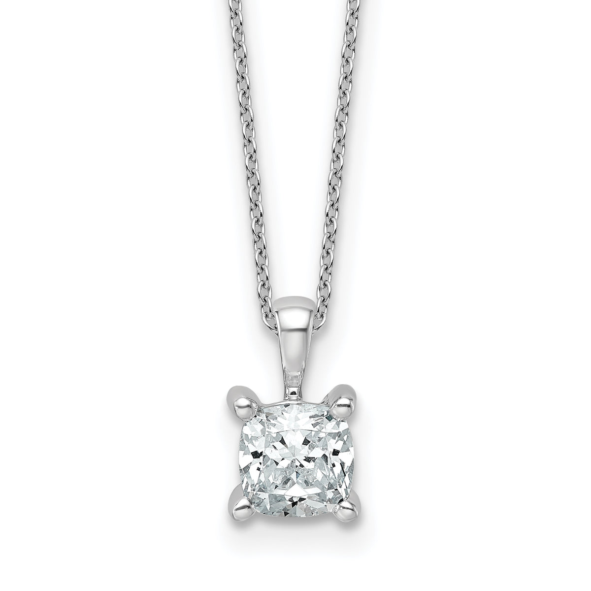 14k White Gold 1 carat Certified Lab Grown Diamond VS+ F+ Cushion Complete 18 inch Four Prong Pendant Necklace