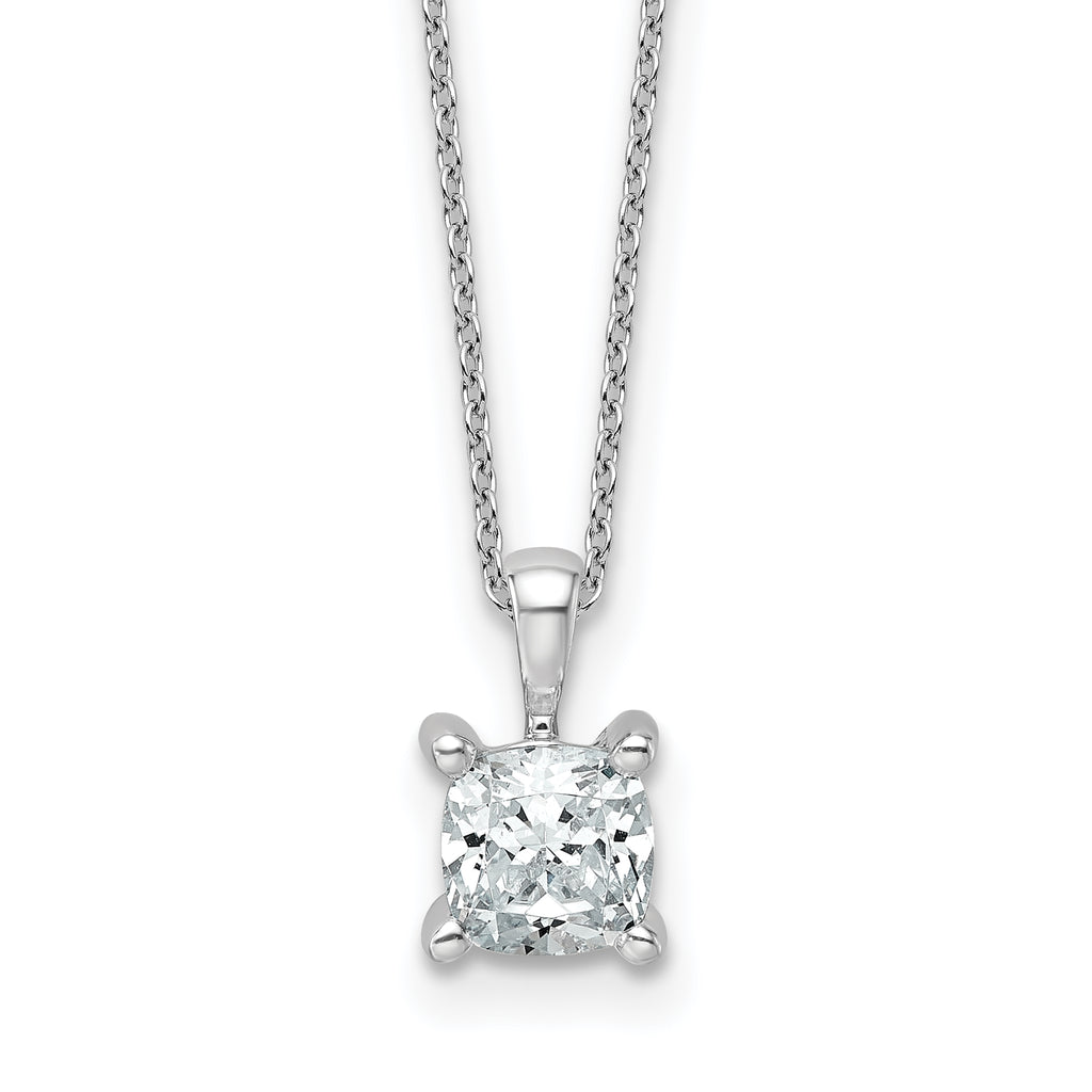 14k White Gold 1 carat Lab Grown Diamond VS/SI+ G+ Cushion Complete 18 inch Four Prong Pendant Necklace
