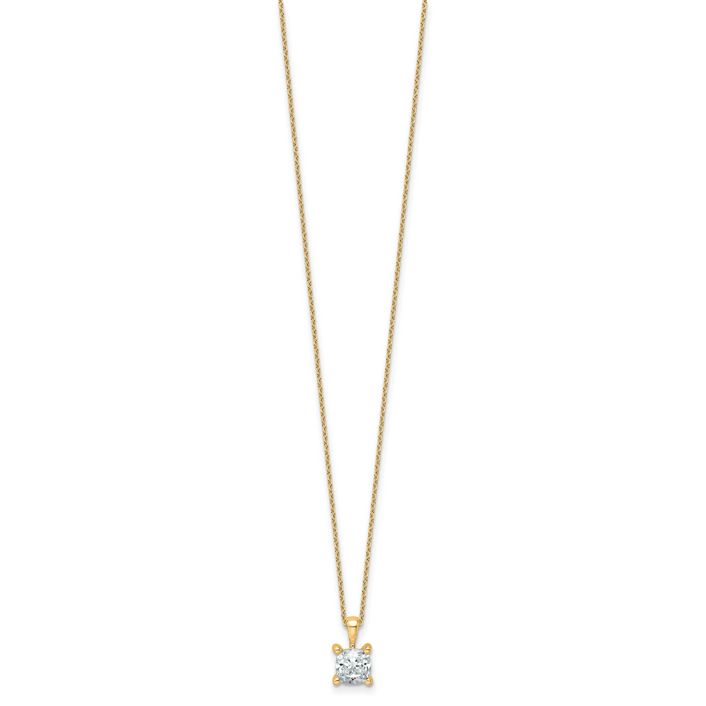 14k 1 carat Certified Lab Grown Diamond VS/SI+ G+ Cushion Complete 18 inch Four Prong Pendant Necklace