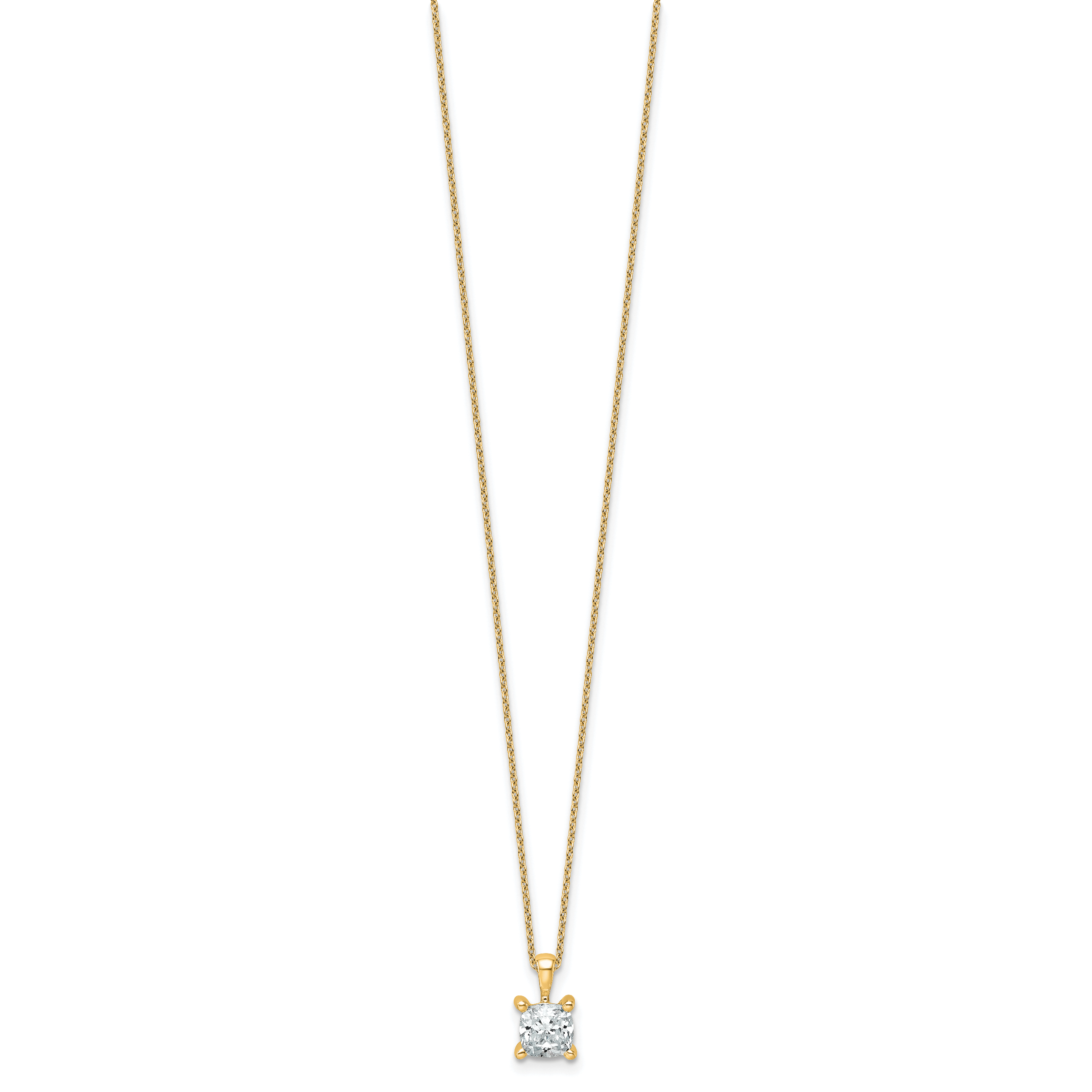 14k 1 carat Certified Lab Grown Diamond VS/SI+ G+ Cushion Complete 18 inch Four Prong Pendant Necklace