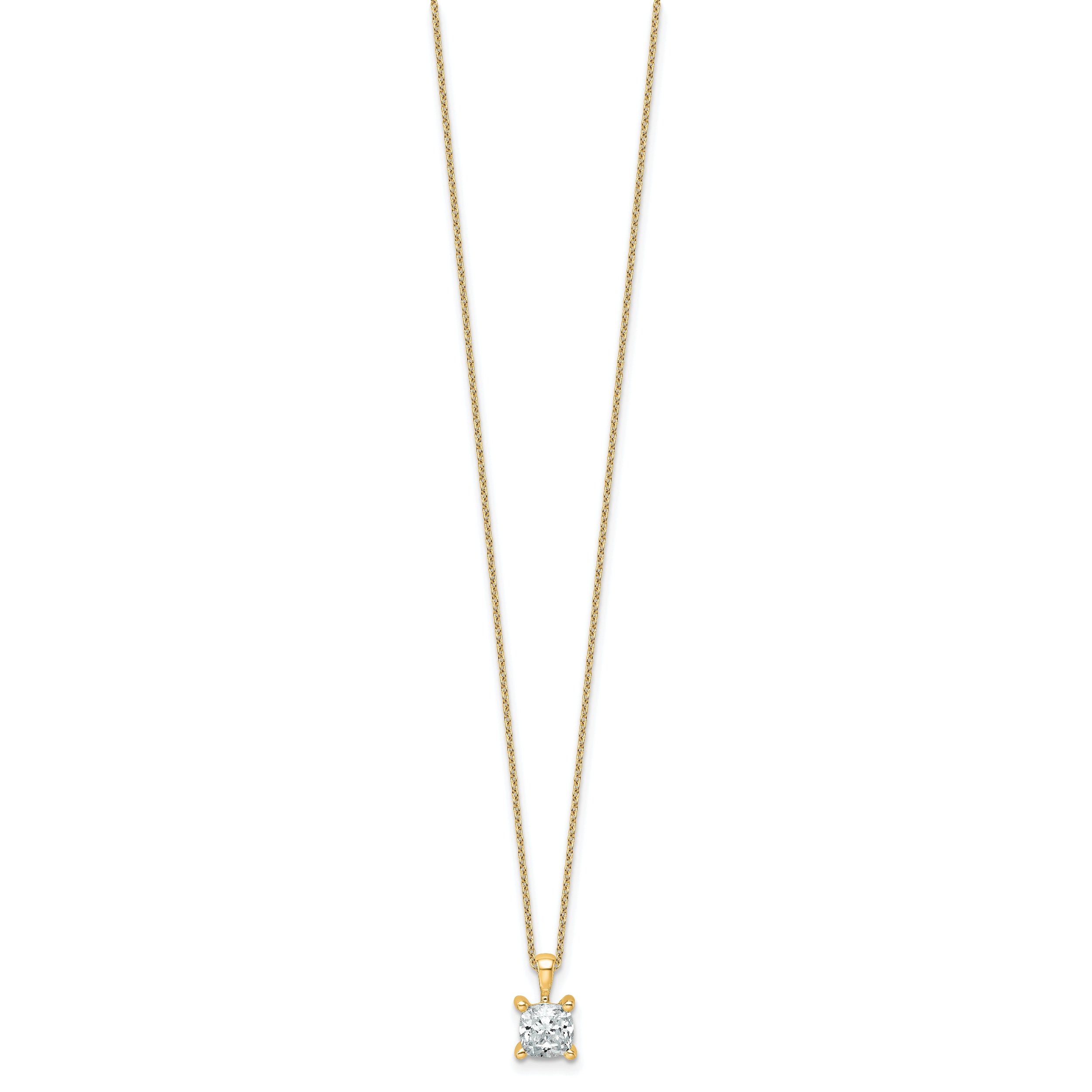 14k 1 carat Certified Lab Grown Diamond VS+ F+ Cushion Complete 18 inch Four Prong Pendant Necklace